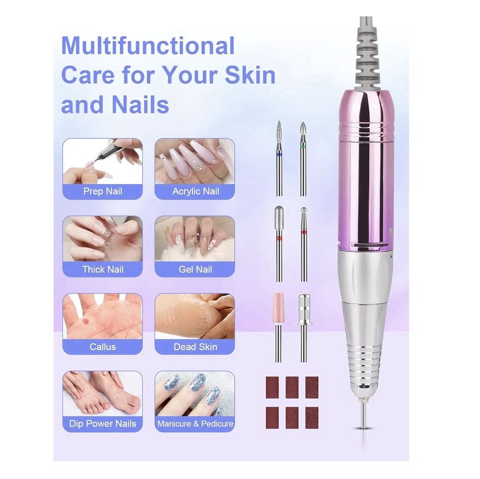 35K Portable Electric Nail Drill, Rechargeable, gradient purple Bits Set