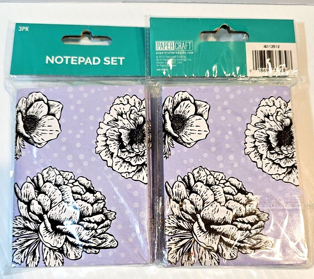 PaperCraft NotePad Set ~ Purple Floral ~  3-Pak x 70 Pages Each ~ Made in India