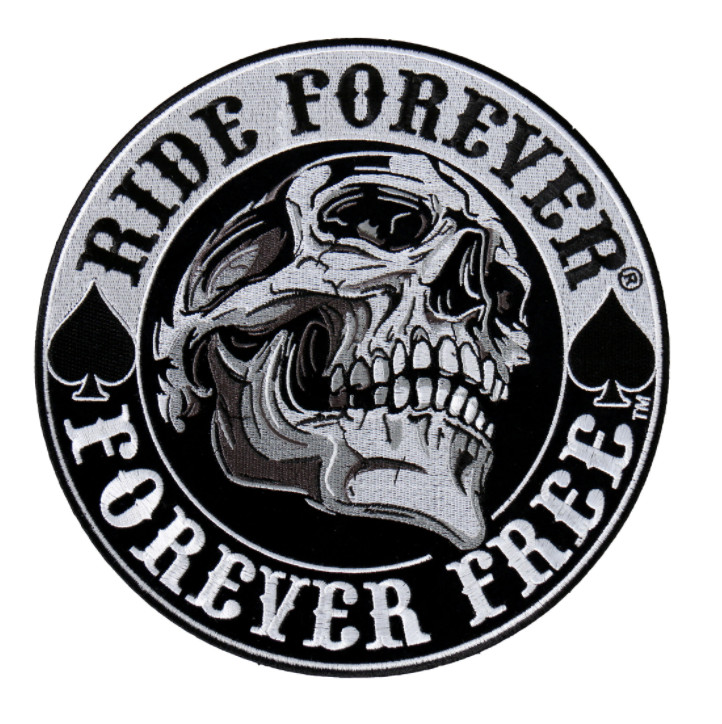 9" RIDE FOREVER FOREVER FREE SKULL EMBROIDERED JACKET PATCH