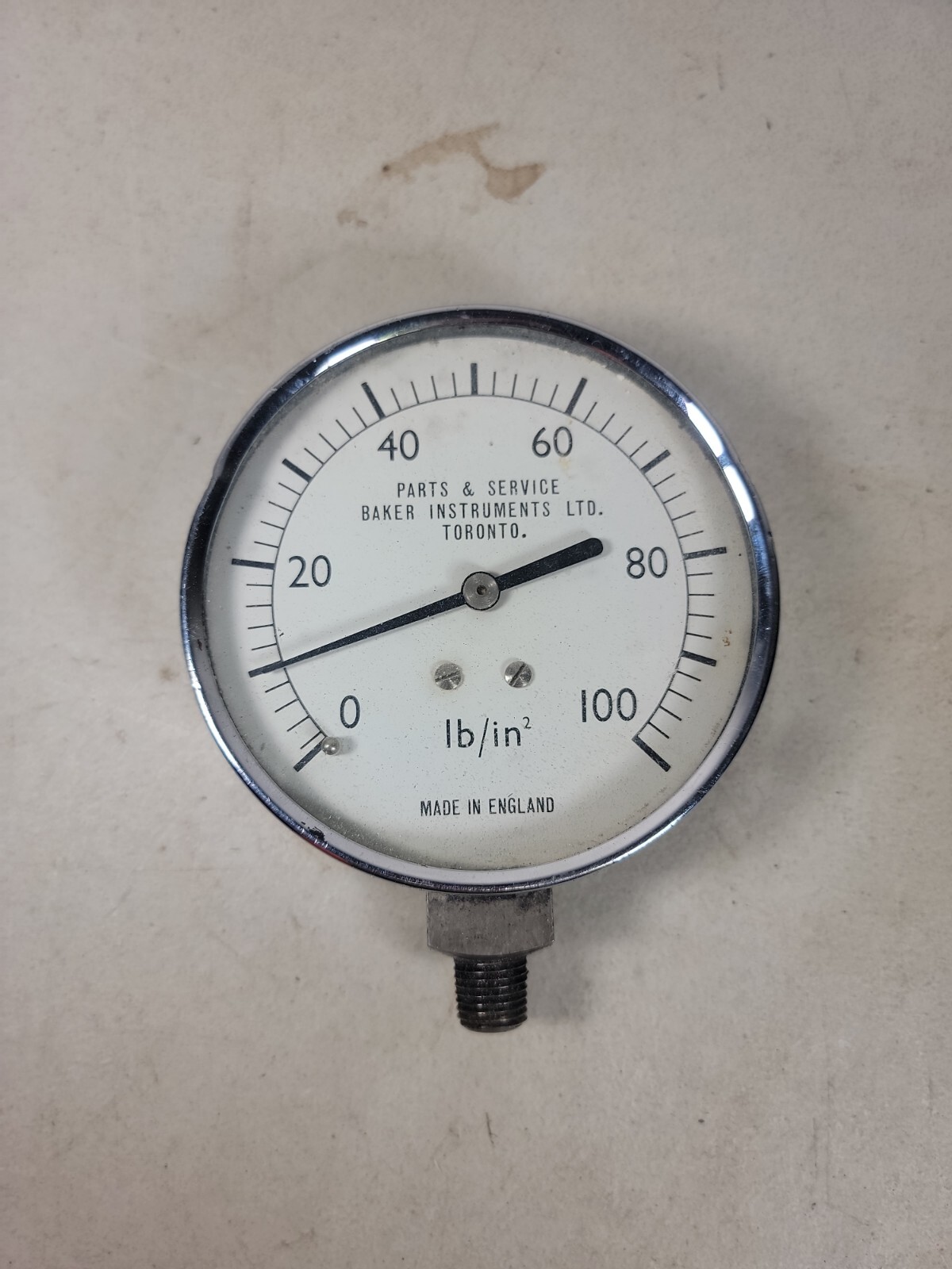 VINTAGE STEAMPUNK GAUGE  lb/in² ENGLAND PARTS & SERVICE BAKER INSTRUMENTS 4"