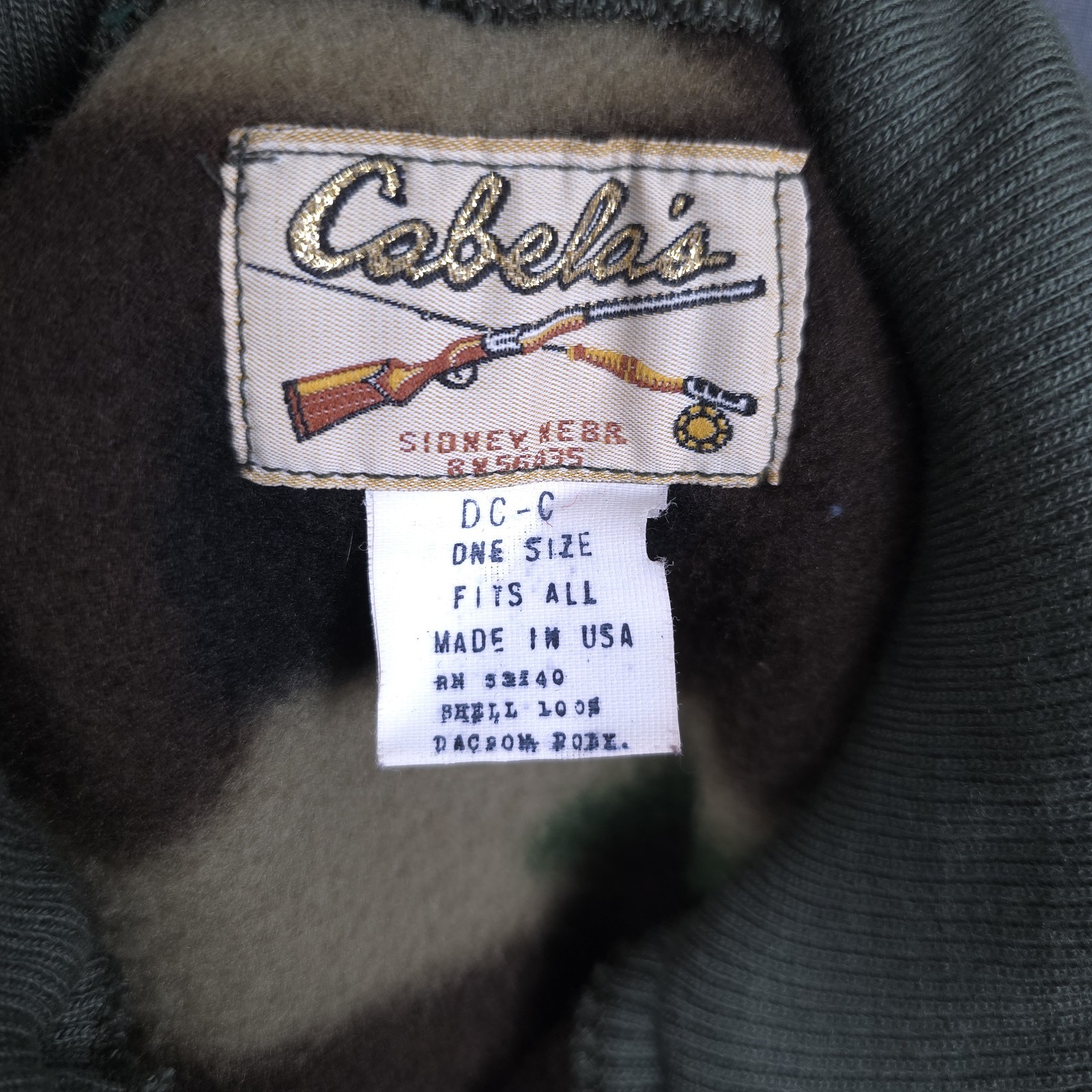 Vintage Cabelas Hooded Dickie Woodland Camo Fleece One Size Removable Hood USA