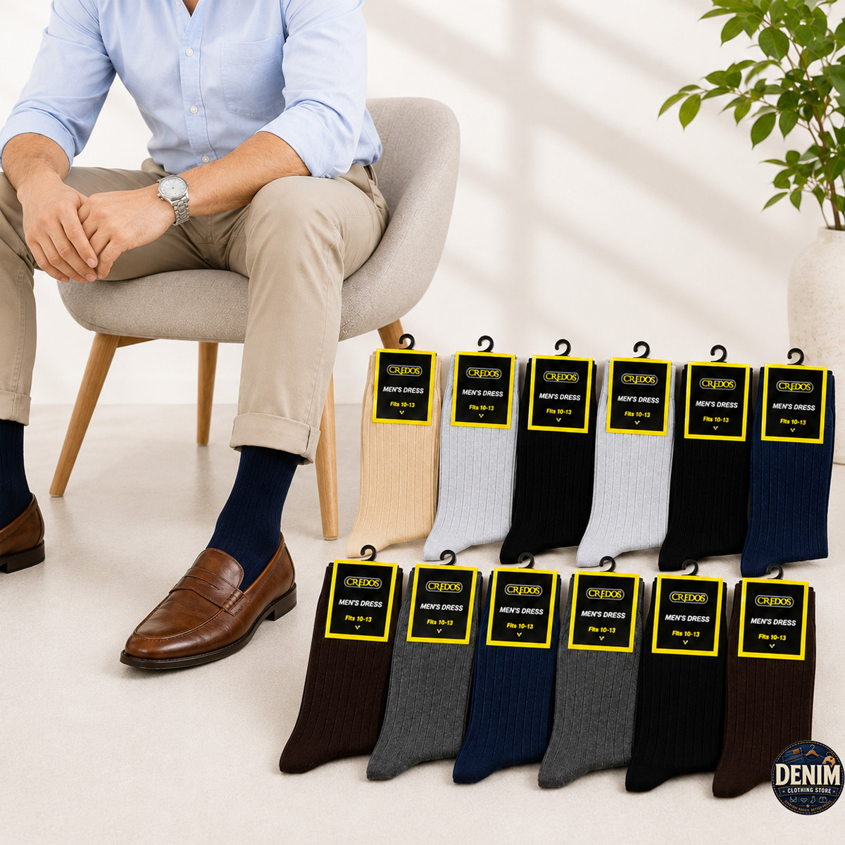 6 12 Pair Mens Premium Classic Ribbed Crew Dress Socks Multi Color Cotton Blend