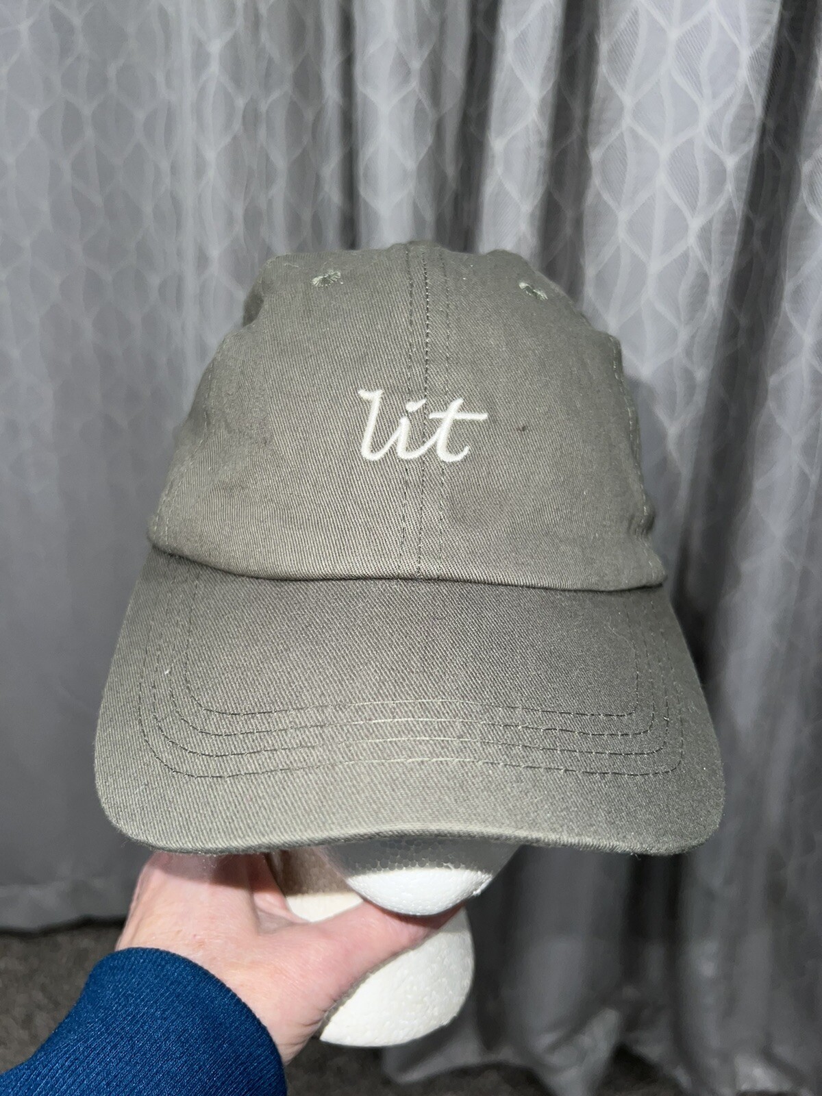 Olive Green “Lit” embroidered on front in white hat cap 100% Cotton EUC Adj