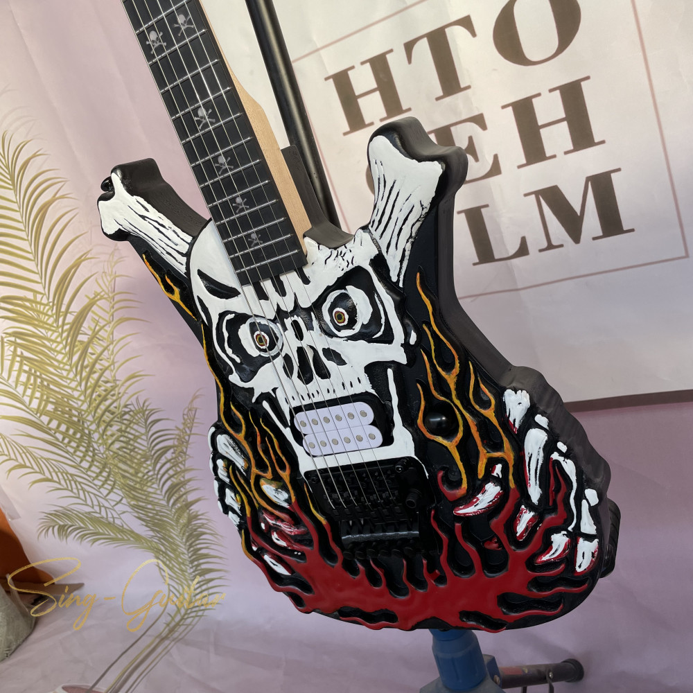 Fire Skull Bone Solid Electric Guitar George Lynch Signature Carved Open Pickups