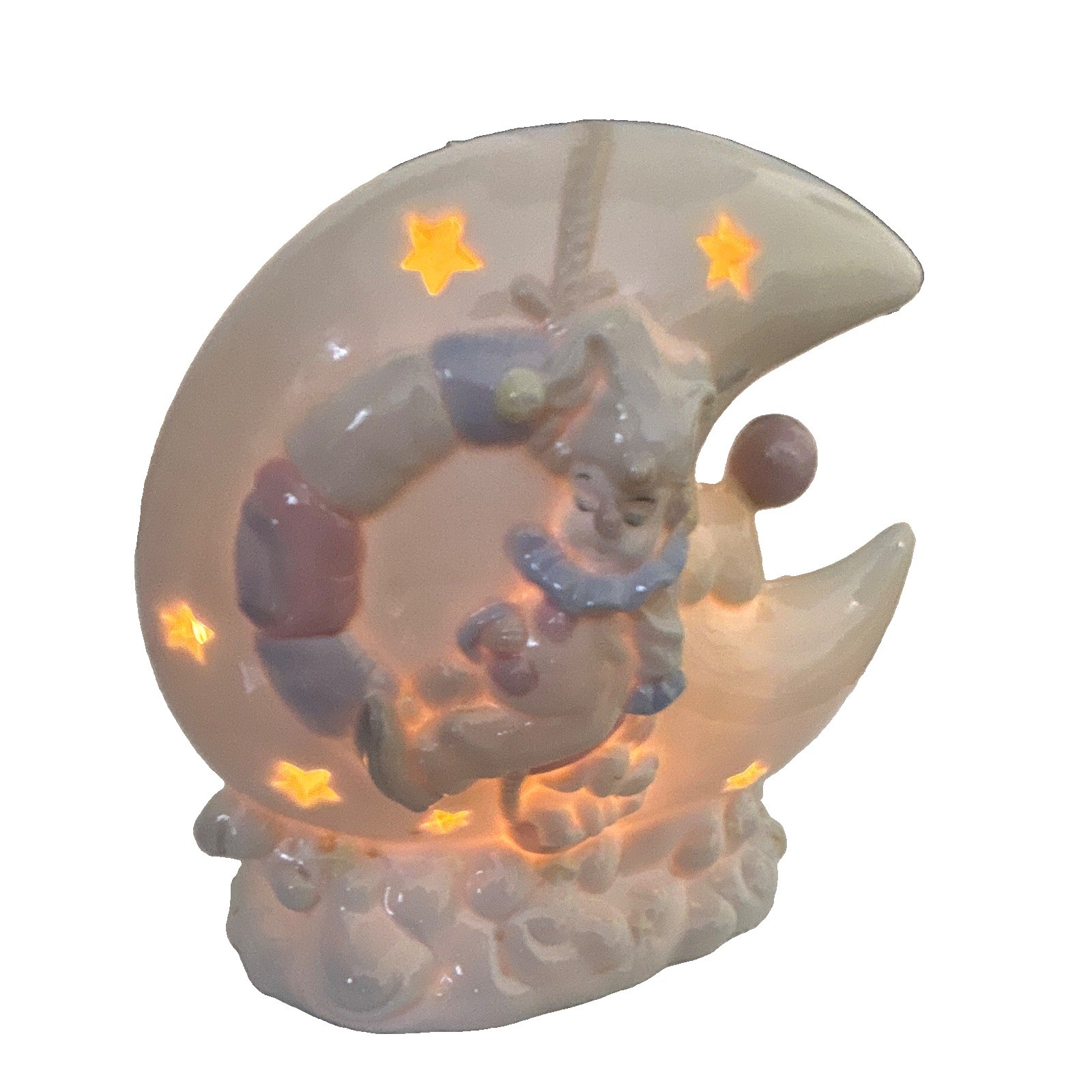 Vintage 1994 Porcelain Celestial Jester Clown Crescent Moon Night Light