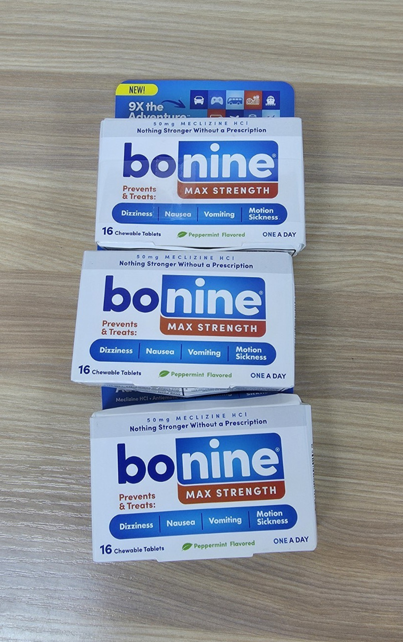 Bonine Max Strength Peppermint Flavored Motion Sickness Relief 16ct X3 Exp 04/26