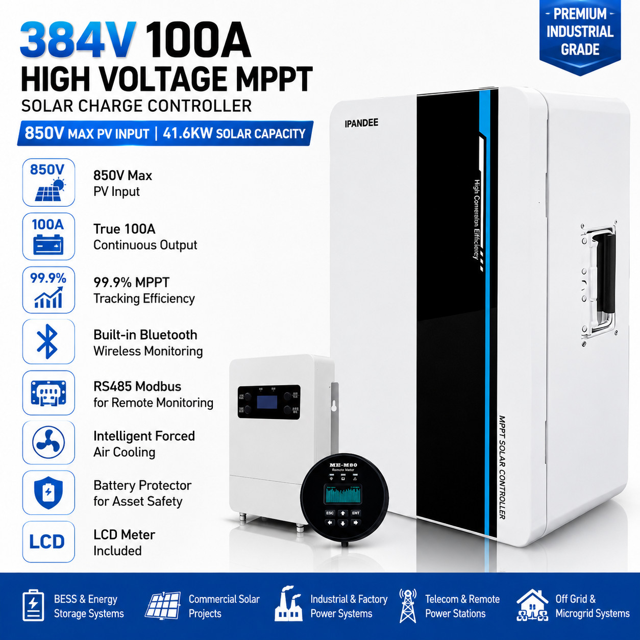 384V 100A MPPT Solar Charge Controller 850V PV Input Bluetooth for LiFePO4 AGM