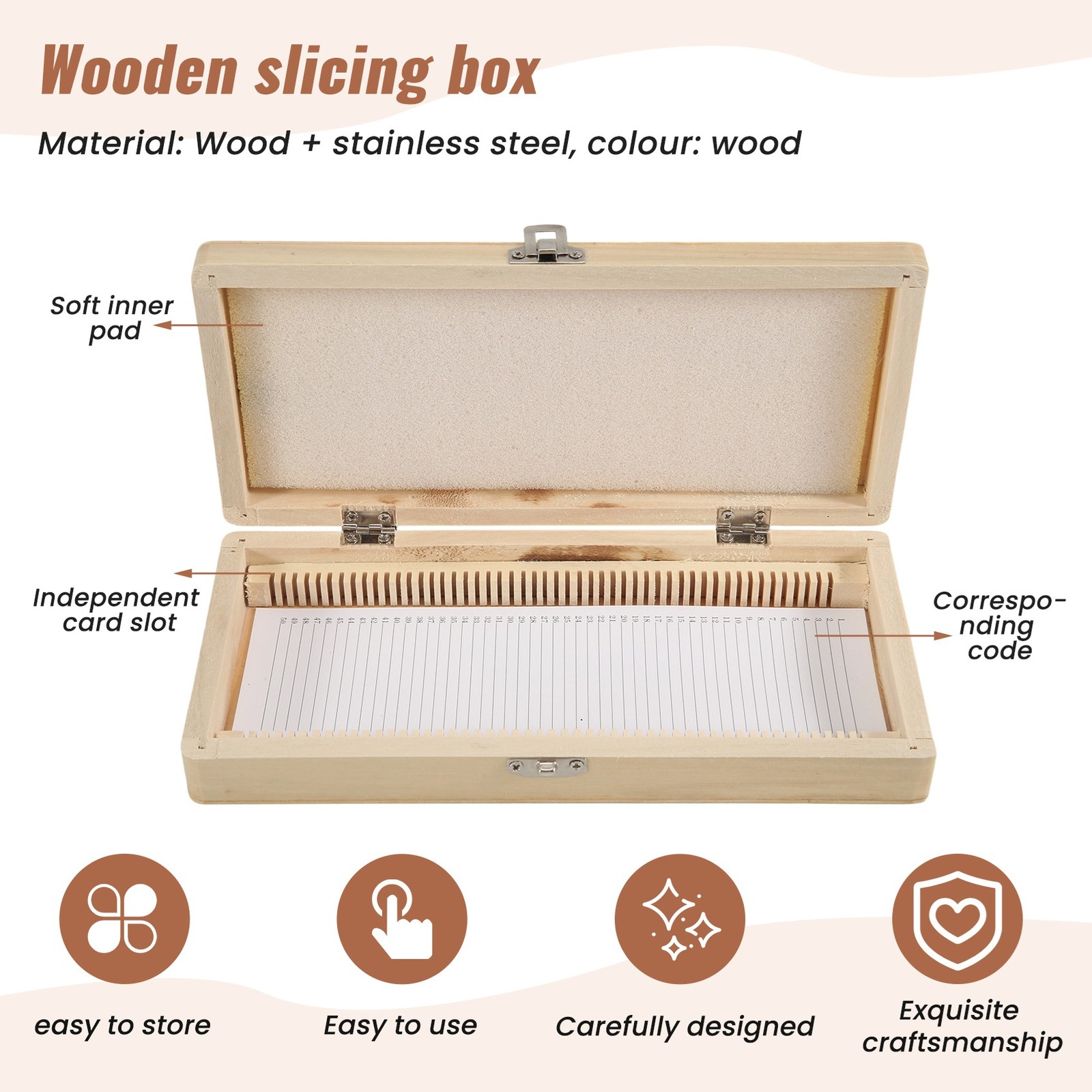 Wooden Slide Storage Box, Holds 50 Slides, Microscope Slide Box Easy2641