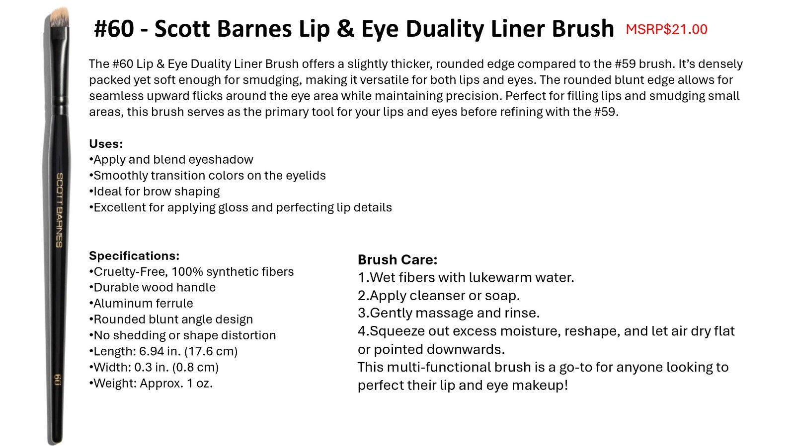 Scott Barnes #60 Lip & Eye Duality Liner Brush New! Authentic!