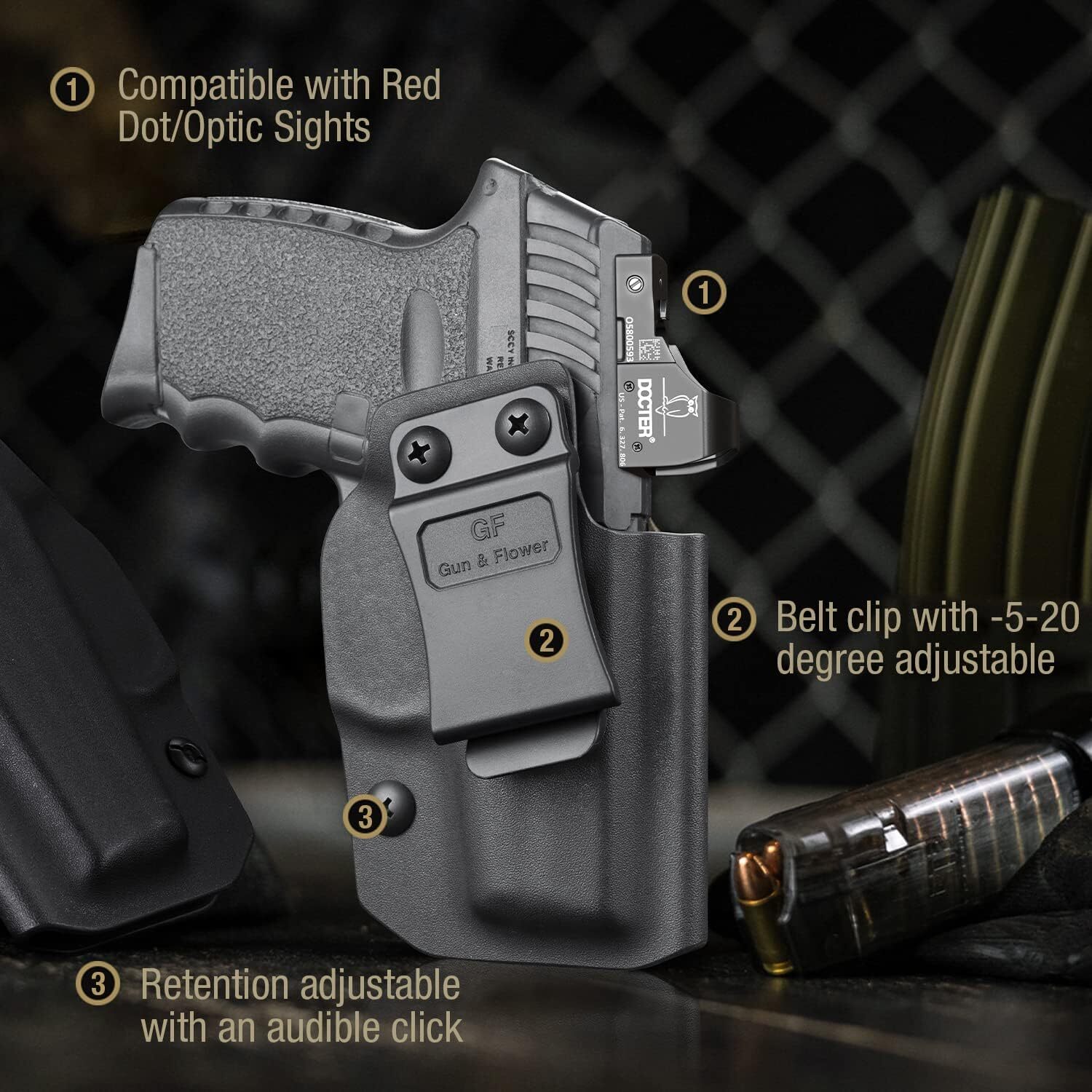 IWB Kydex Holster Custom Fit:SCCY 9mm CPX-1/CPX-2 Gen 1-2-Not Fit CPX1/CPX2 Gen3