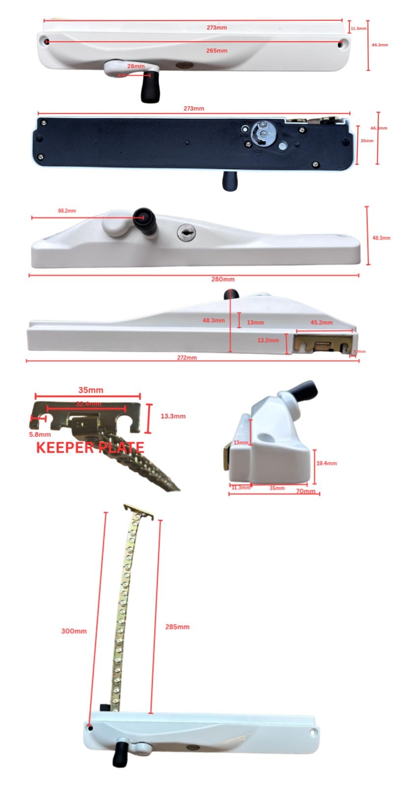 TRADEBASE Window Winder Silver -Stainless Steel Chain- Lockable