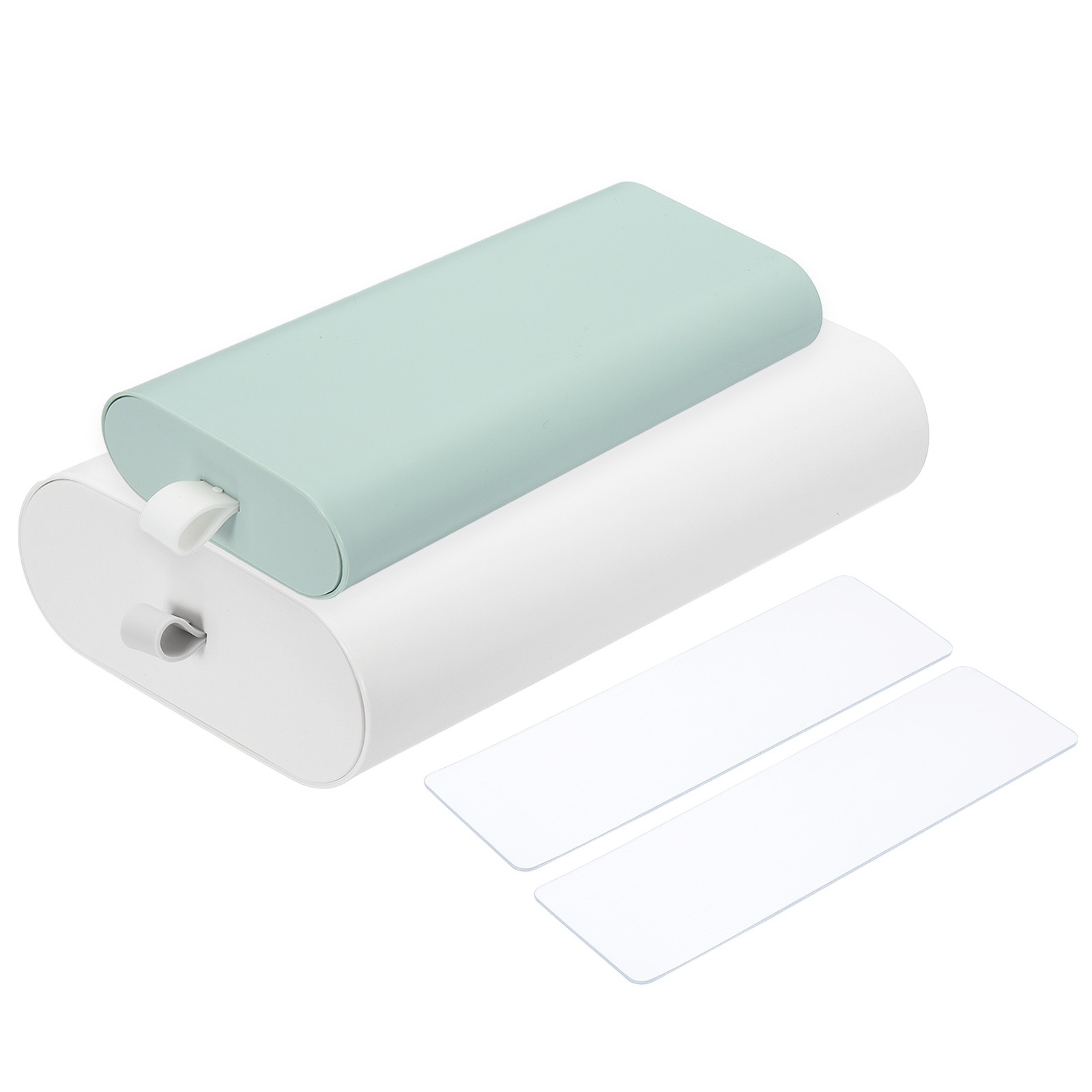 2 Pcs Self-Adhesive Slide Out Drawer Attachable Under Desk Box, White, Green