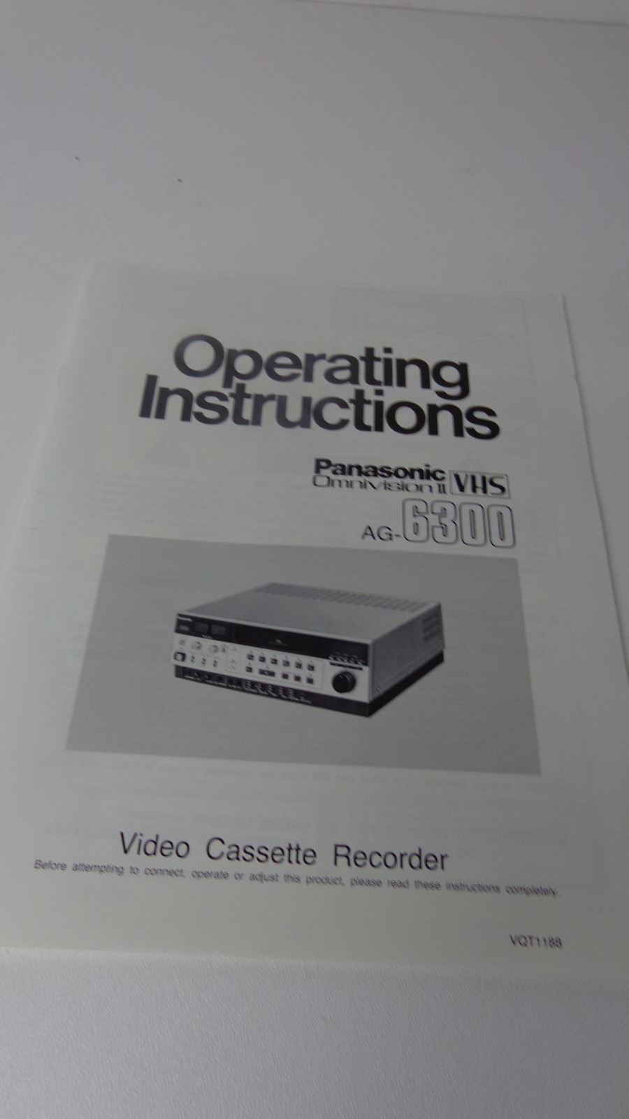 Operation Manual for Panasonic OmniVision AG-6300 video Cassette Recorder