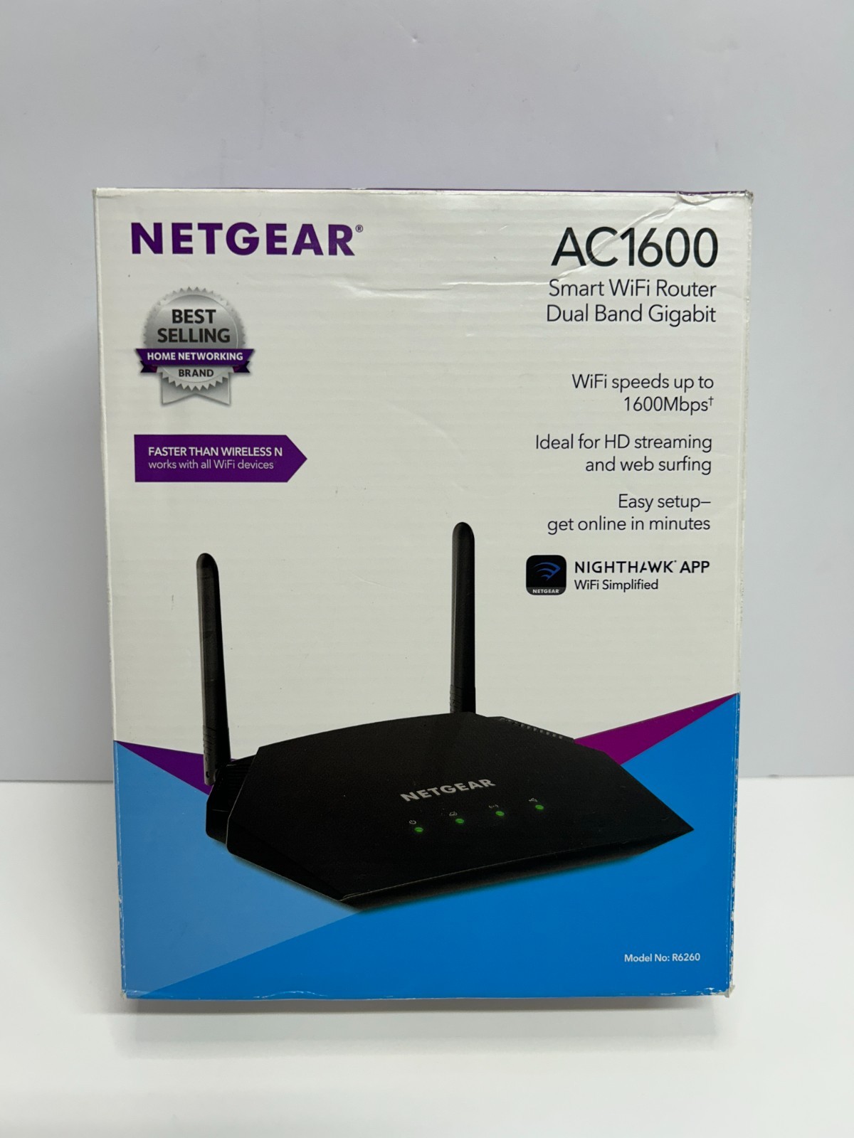 WiFi Router NETGEAR AC1600 Dual Band Gigabit R6260 Black, Pre owned, ships Free