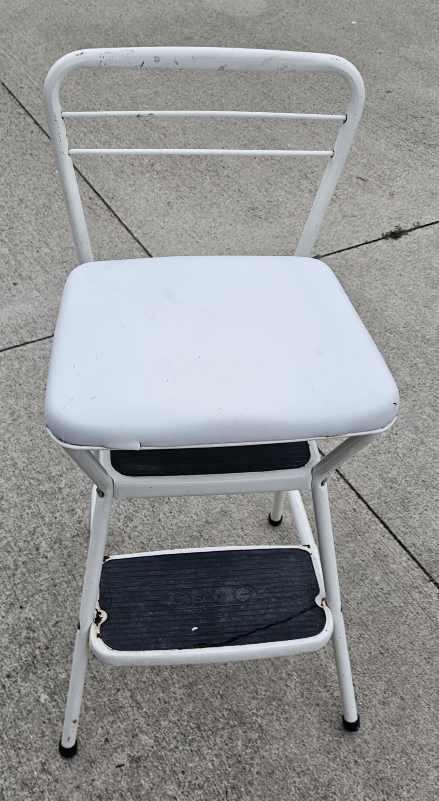 Vintage Cosco Kitchen Metal Step Stool Chair Flip Up Seat MCM Retro   READ INFO