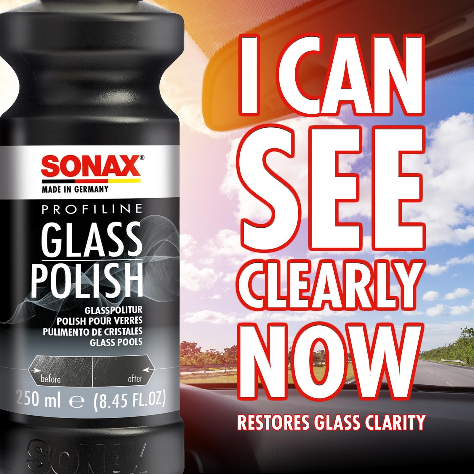 SONAX PROFILINE GlassPolish (250 ml) - removes slight scratches, blinding and...