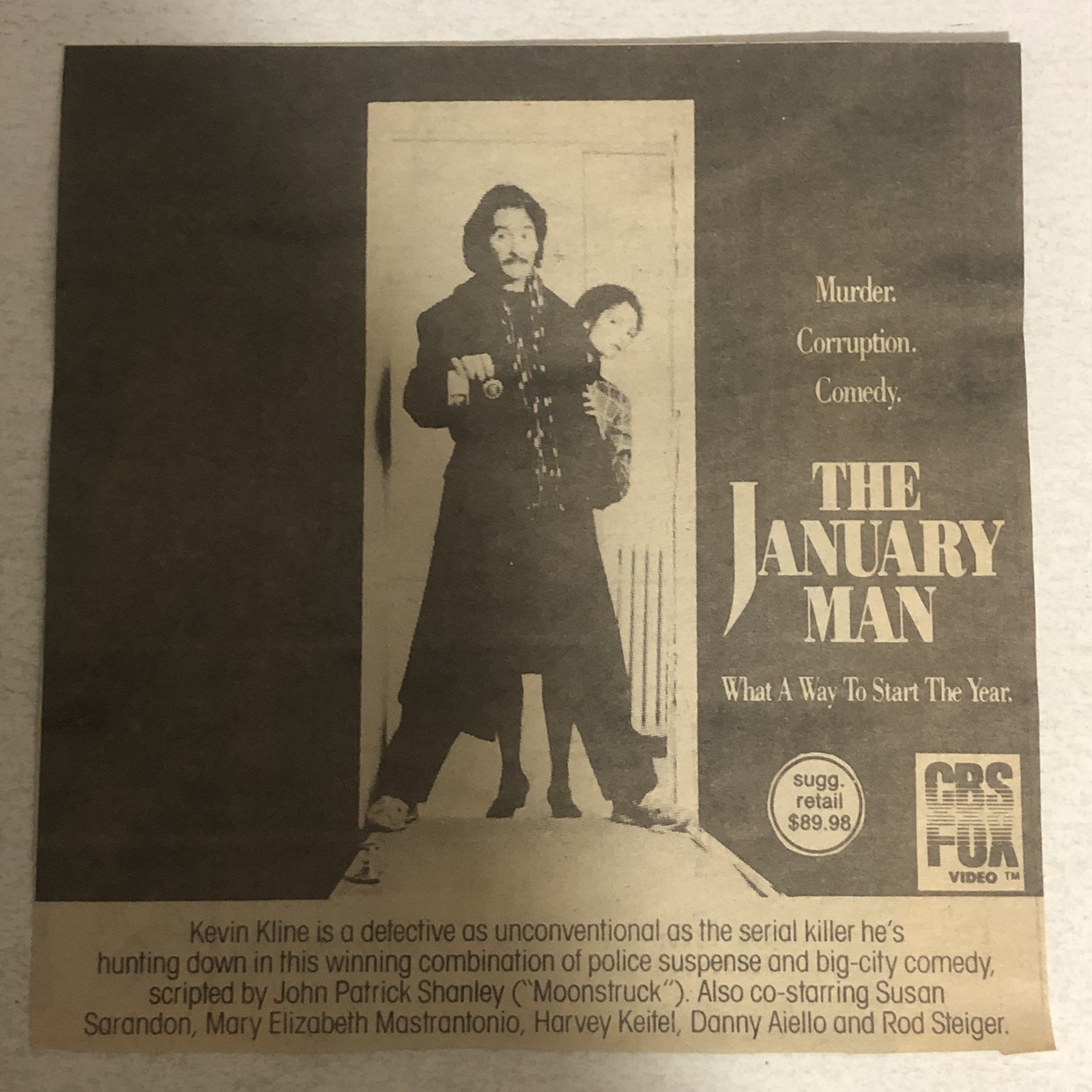 January Man Movie Vtg Print Ad Kevin Kline Susan Sarandon Harvey Keitel TPA19