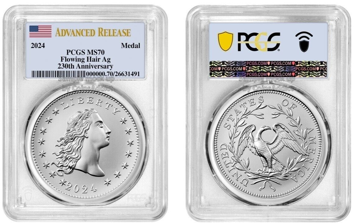 2024 Silver Flowing Hair Ag 230Th Anniv. Medal PCGS MS70 Advanced Release #695