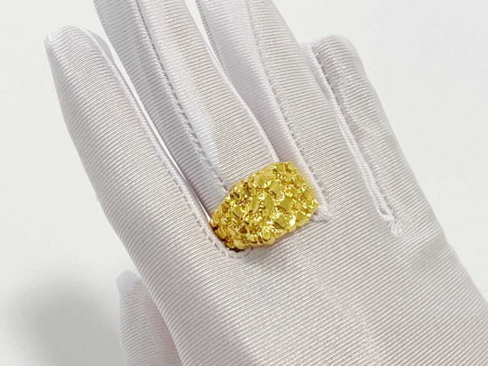 SOLID Ring 14K Gold Large Square Nugget Yellow Gold US 12