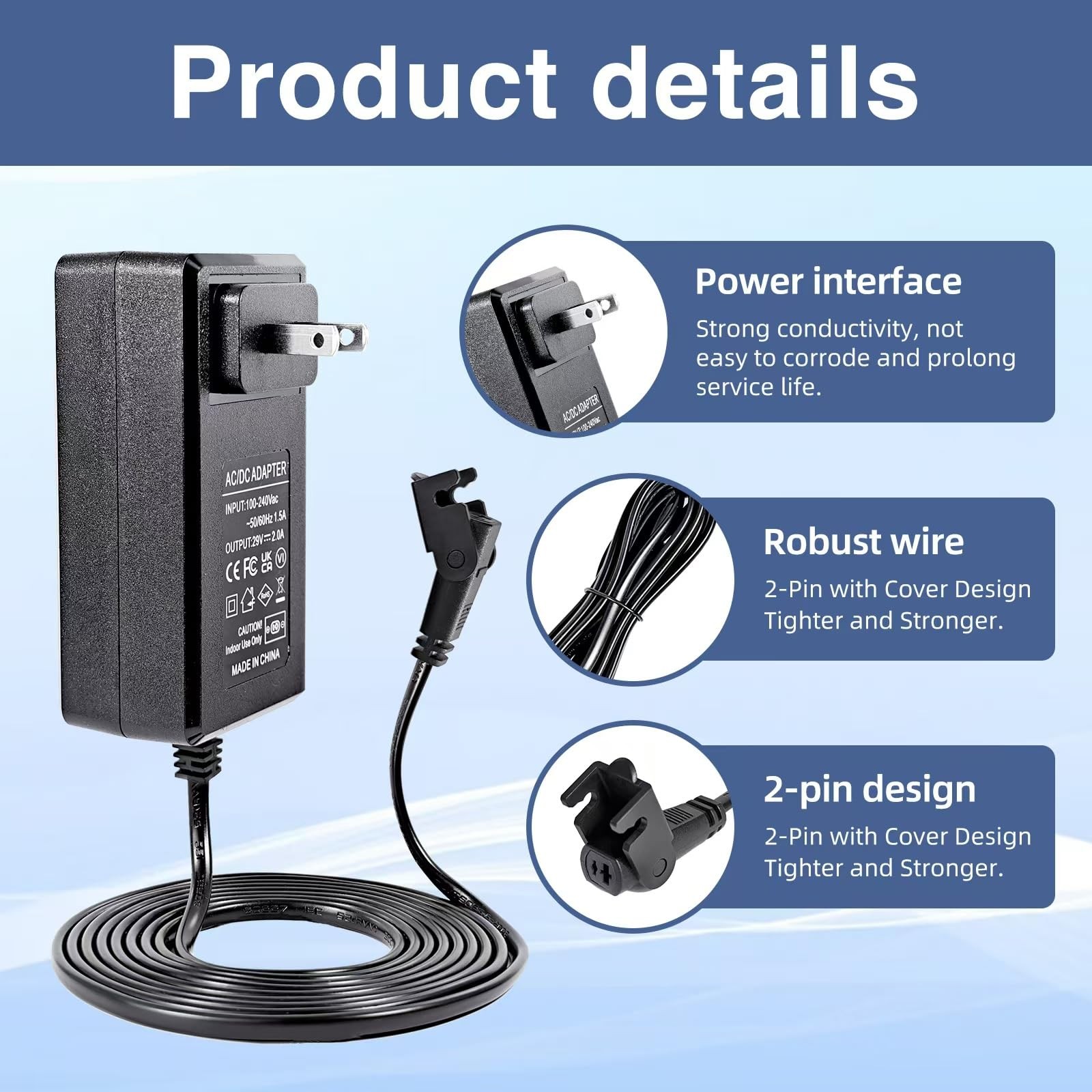 Universal Recliner Power Supply, AC/DC Power Adapter 2-pin 29V/24V 2A Wall Pl...