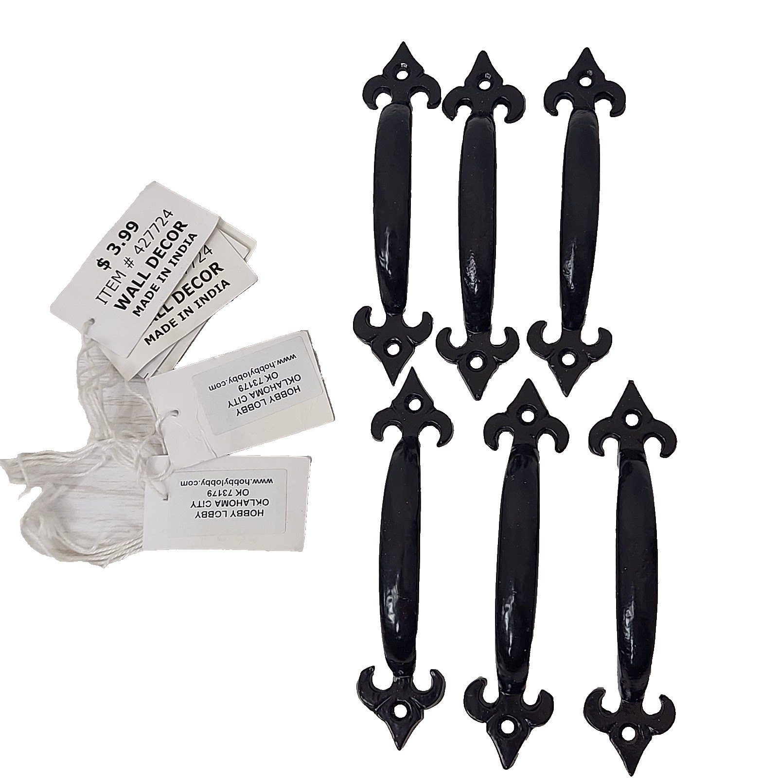 Hobby Lobby Decorative Door Handles 6.5" Iron Lot Of 6 Black 4.75" Inches