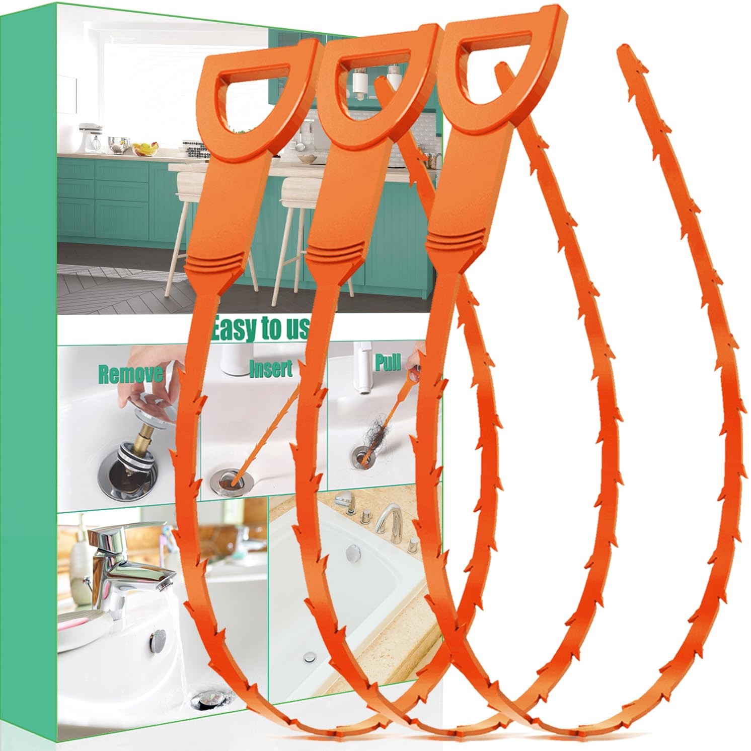 ARCTIC EAGLE Drain Snake Hair Clog Remover - 3 Pack Shower Orange