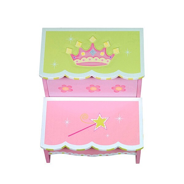 New Toddler Girl's Swan Lake Ballerina Pink Wood Step Up Storage Stool Toy Box