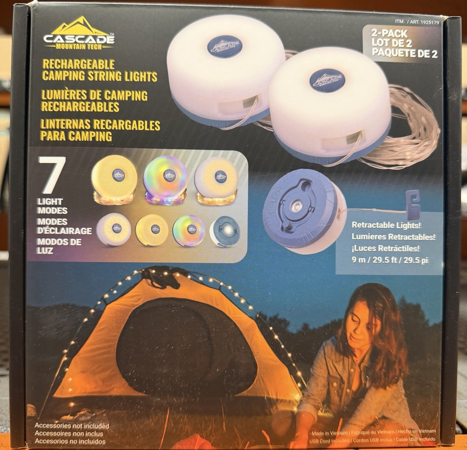 Cascade Mountain Tech LED Rechargeable USB String Lights 2-Pack 200lm 7 Modes