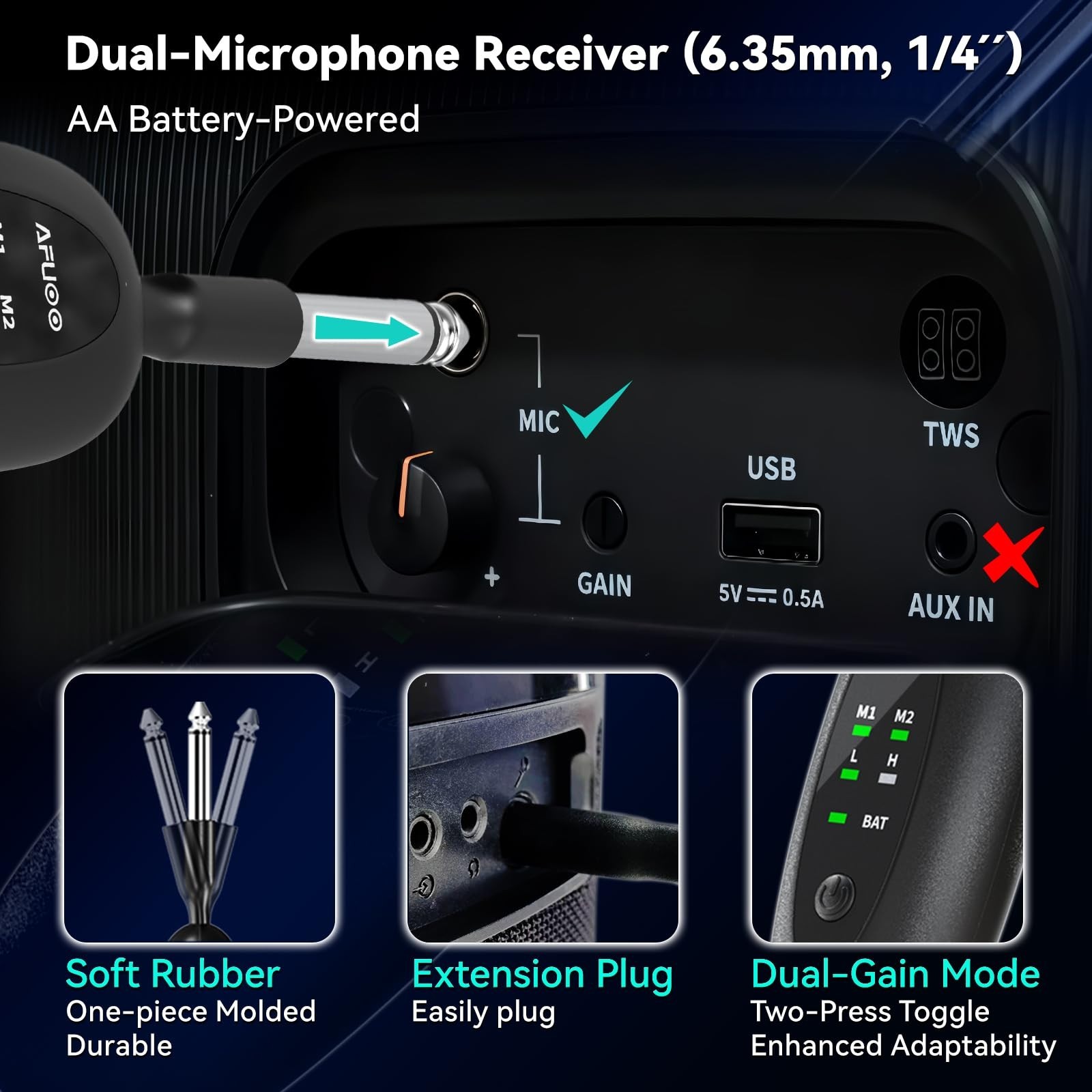 Dual Wireless Microphone Set for Karaoke & Speech, 200ft Range, 2 Pack with Stor