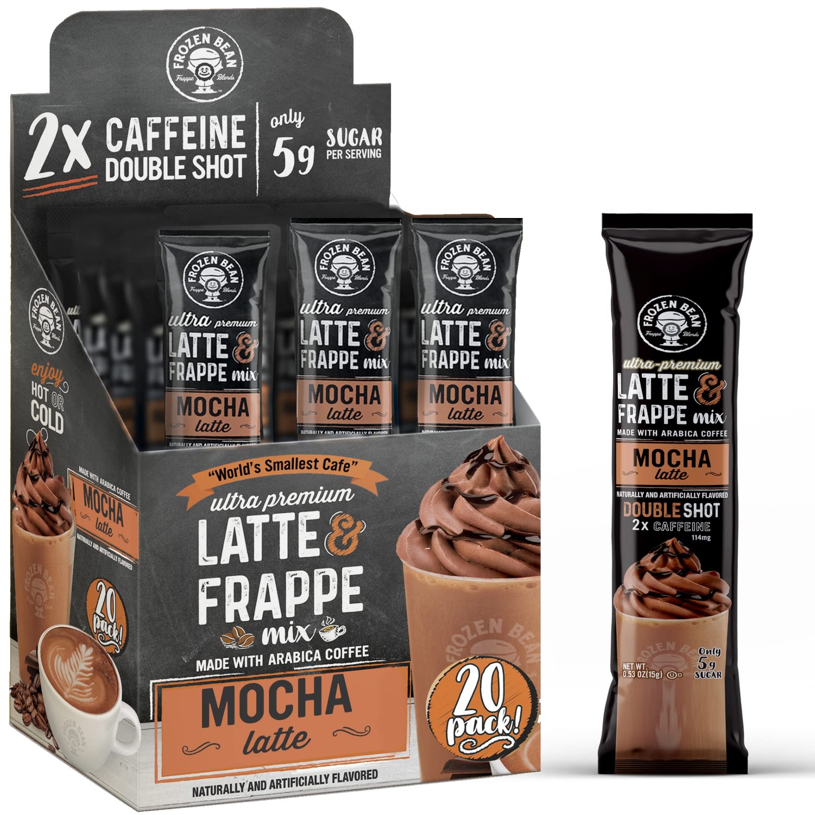 The Frozen Bean Mocha Frappe & Latte Instant Mix (20 0.53 Ounce (Pack of 20)