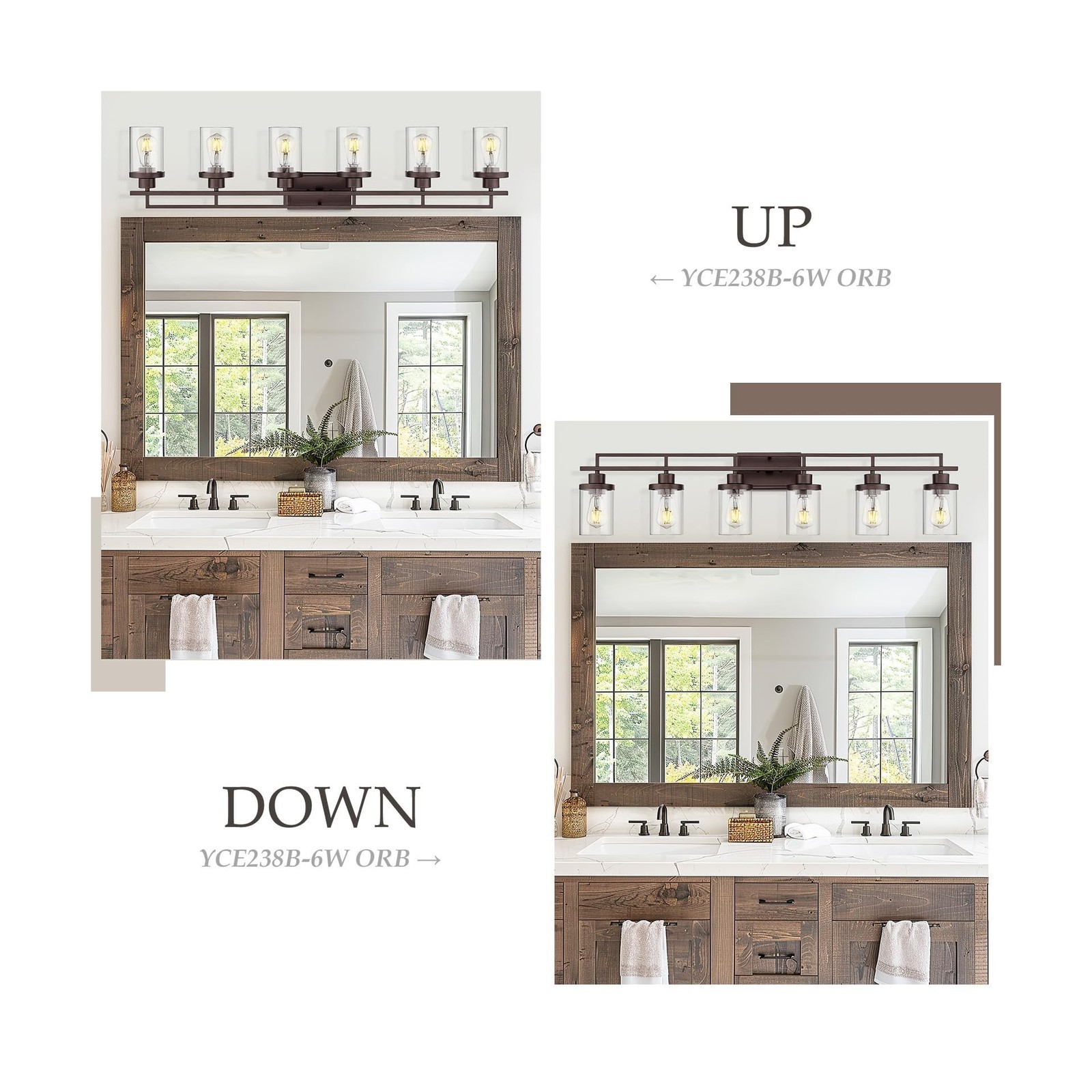 Emliviar 6-Light Bathroom Vanity Light Fixture, 44.3" Farmhouse Wall Lamp for...