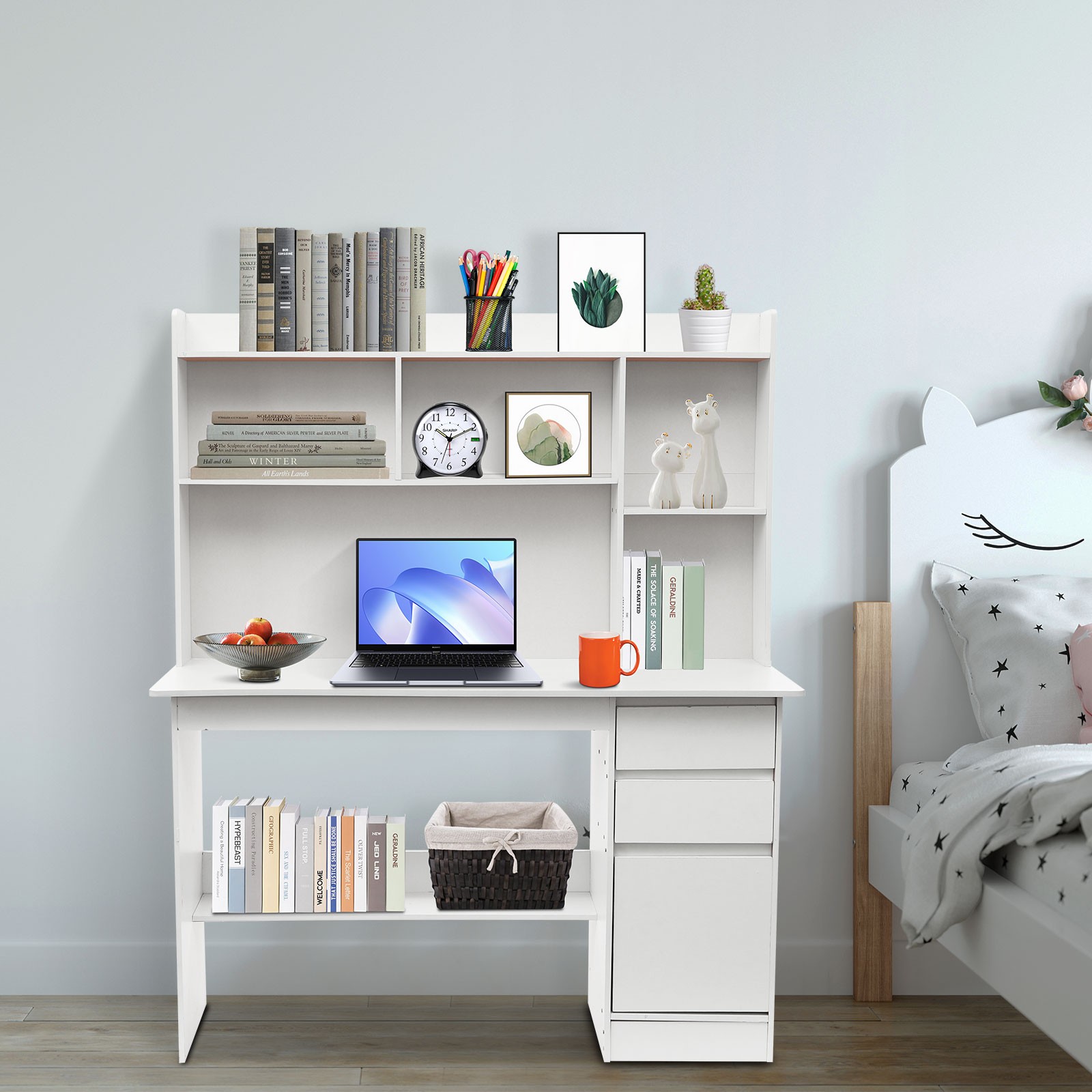 2 Drawers Home Office Desk, Modern Computer Desk, Rectangular Wood Office Desk