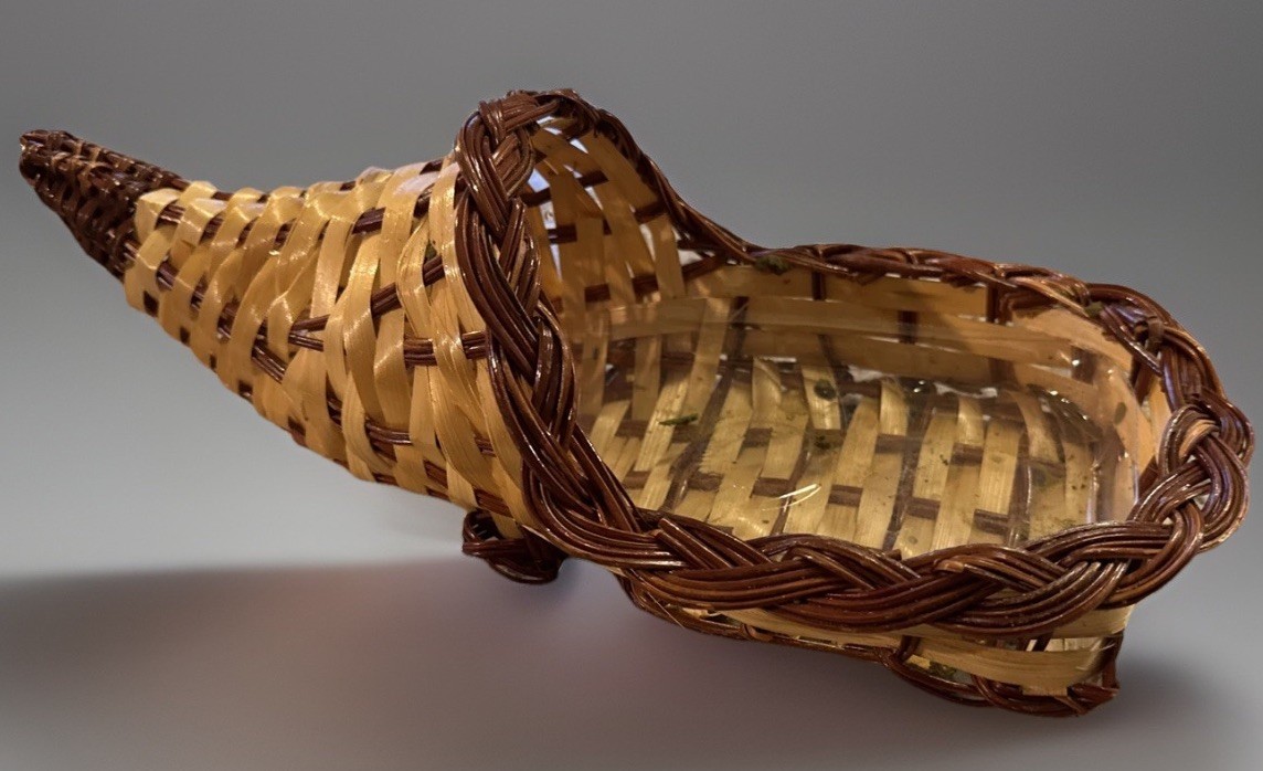 Vintage Cornucopia Horn Of Plenty 14" Woven Thanksgiving Wicker Rustic Decor