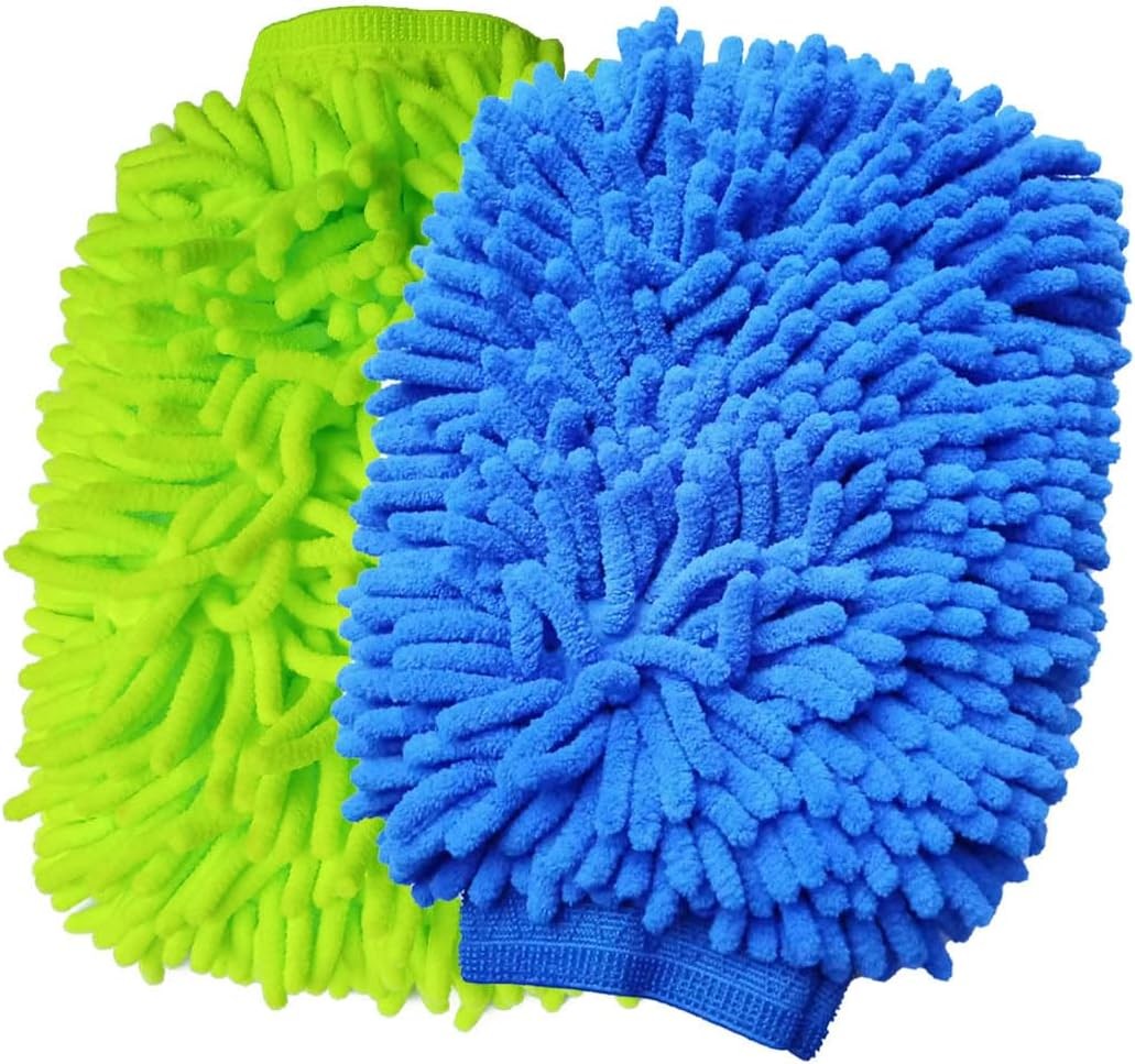 2 Pack Car Wash Mitt Microfiber Chenille Car Wash Mitt Scratch Free for Cars Cle