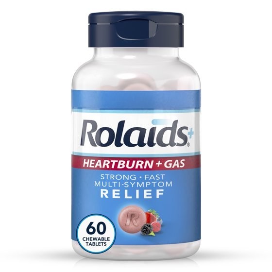 Chewable Antacid Tablets + Gas, Acid Indigestion and Heartburn Medicine,60 count