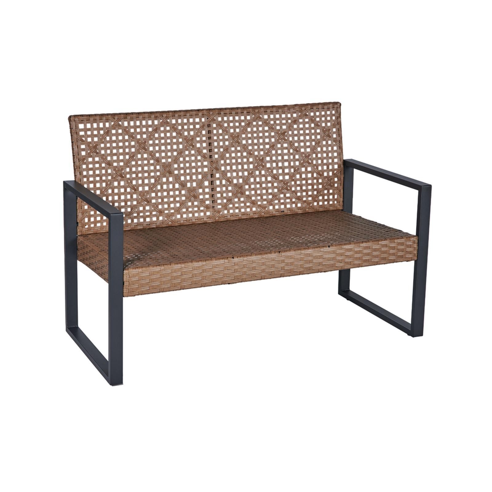 Modern 4-Piece Patio Furniture Set with Acacia Wood Table and Cozy Rattan Chairs