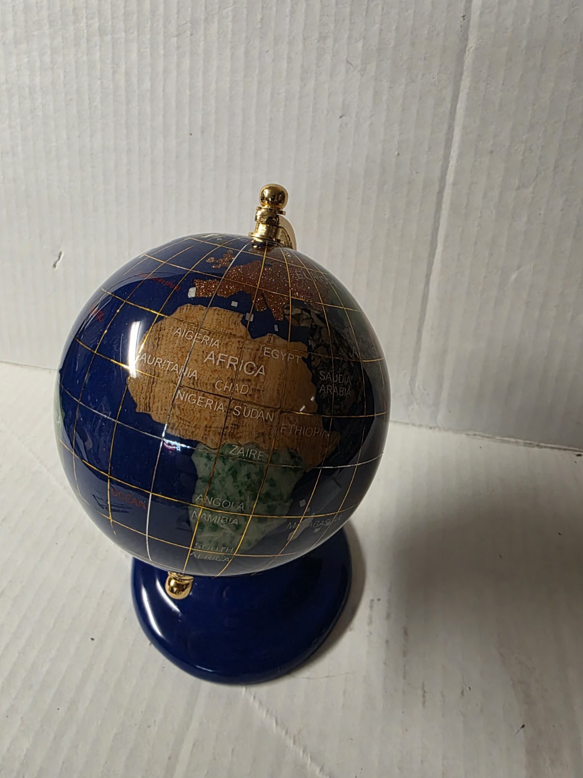 * Blue Lapis World Globe on Stand, 6" globe
