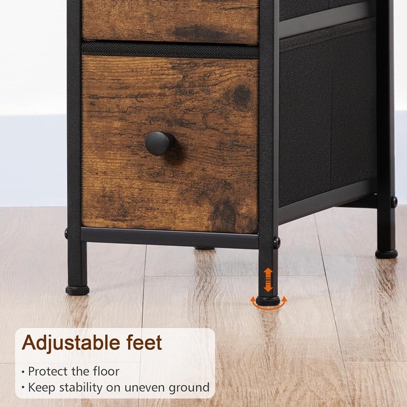 Slim End Table W/ Charging Station USB Ports Storage Drawers Small Spaces