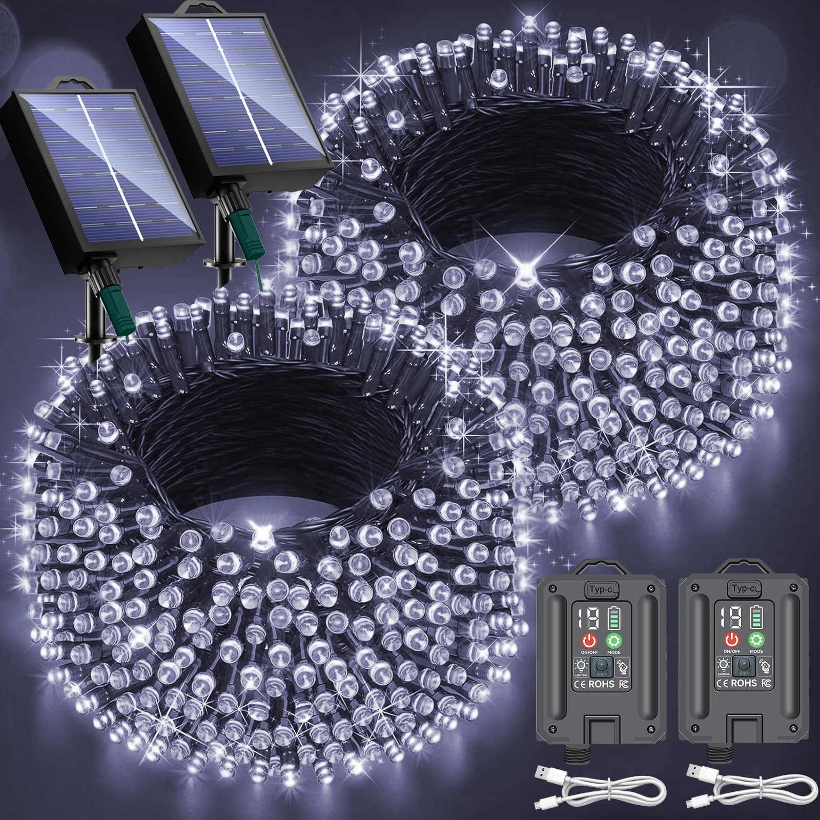 New Upgraded Solar Christmas String Lights Outdoor Waterproof 2 Pack Total 14...