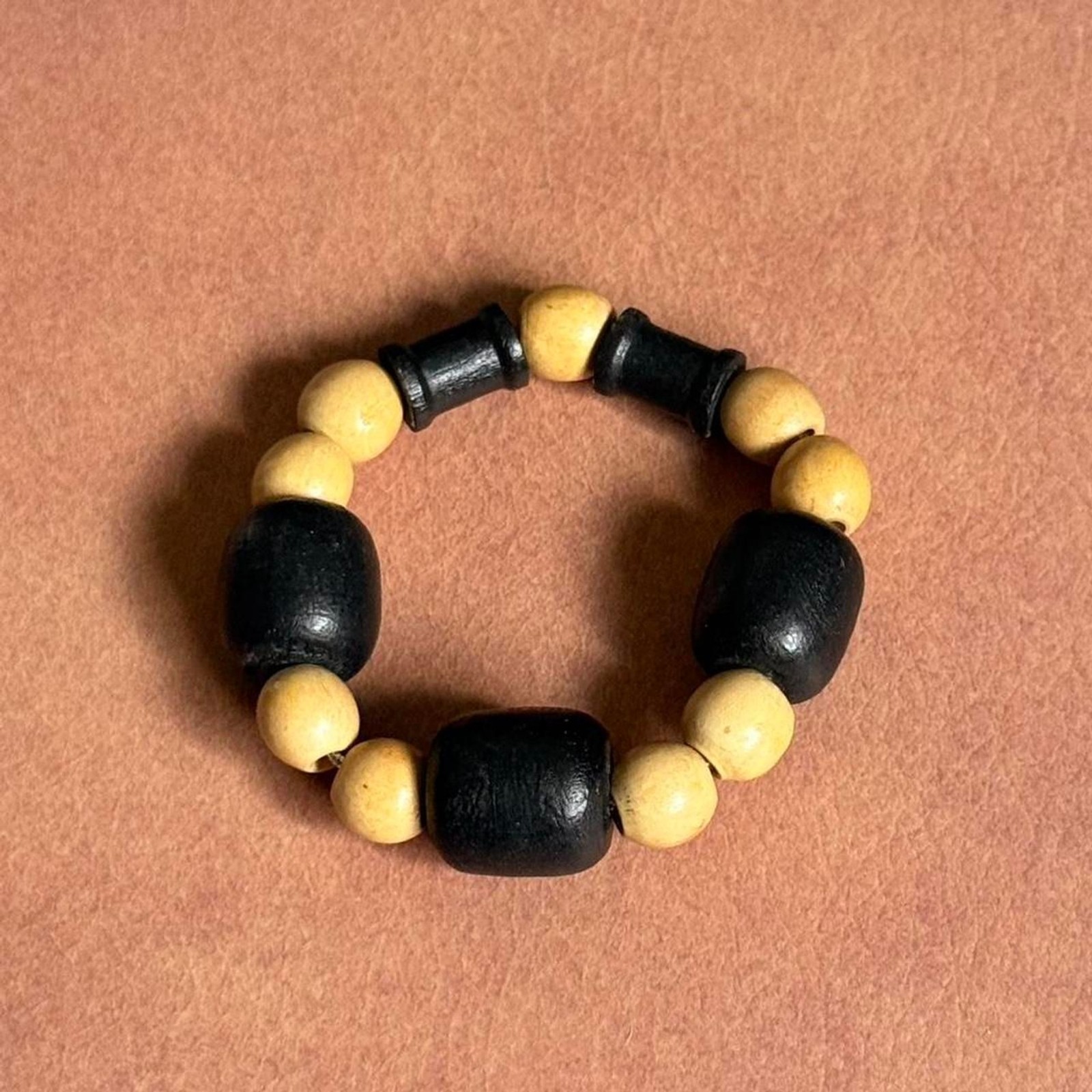 Handmade Black and Tan Wood Beaded Bracelet