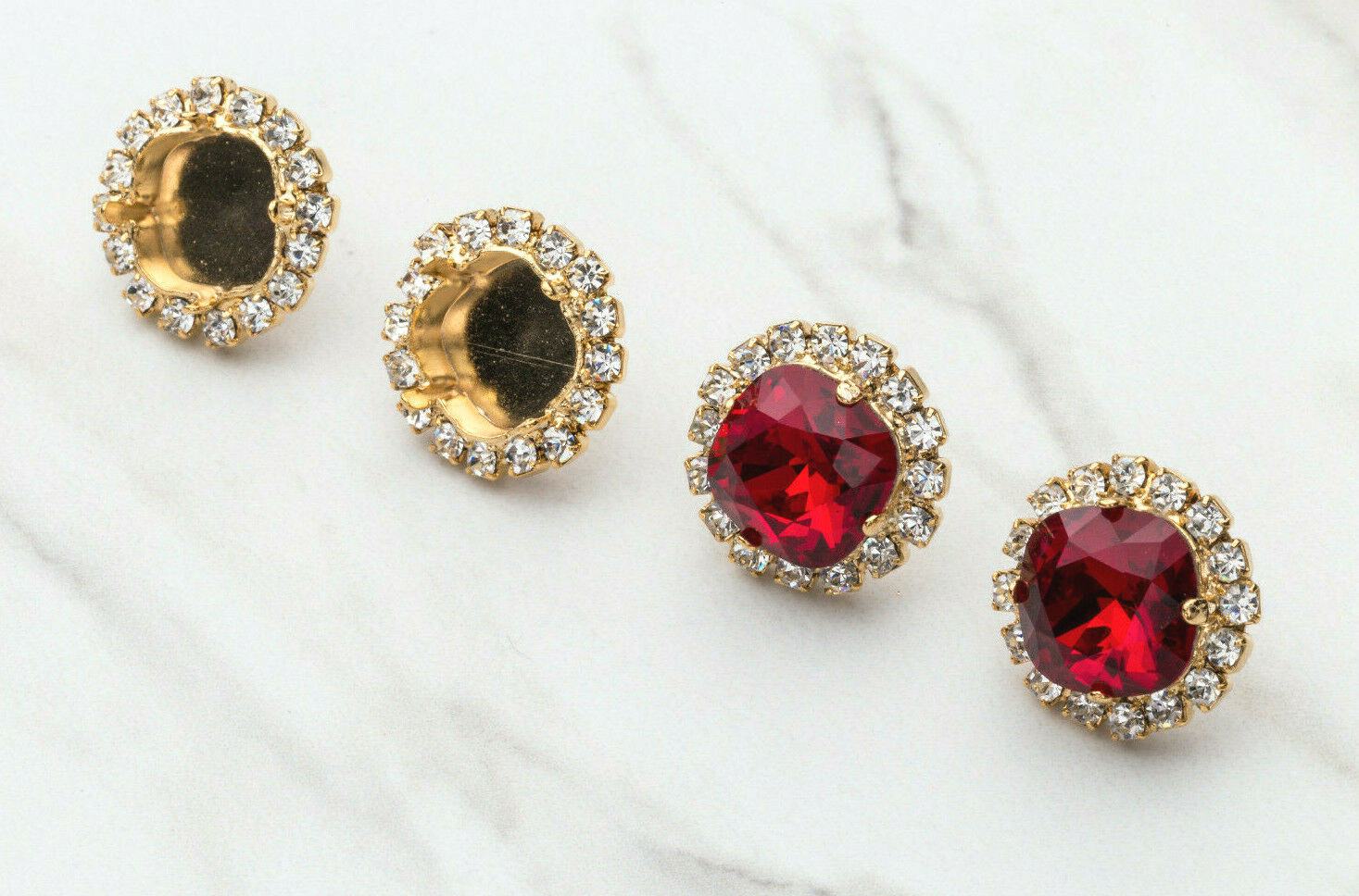 12mm Square | Crystal Halo Stud DIY Earring Bases | One Pair (EE 54)