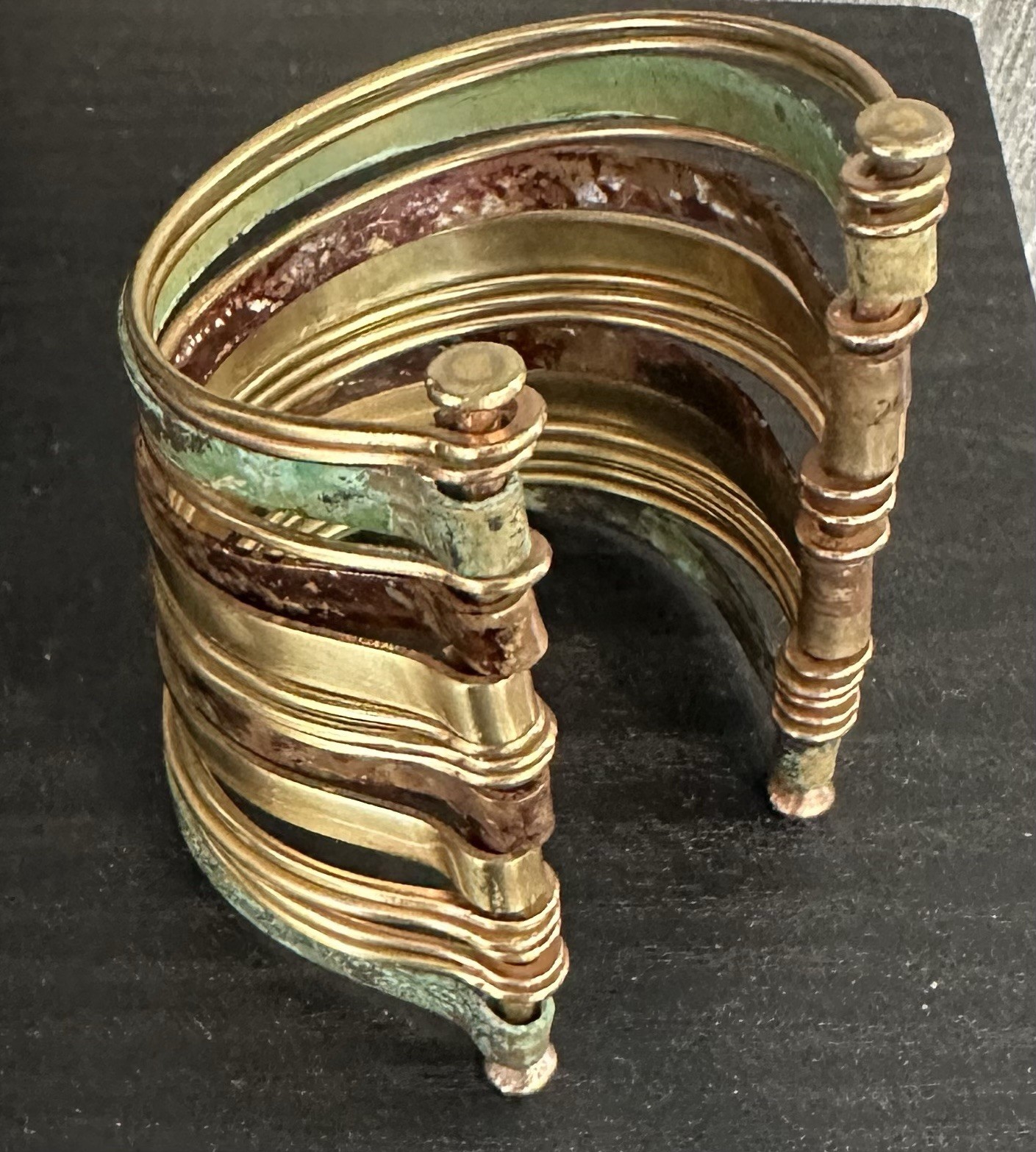 Brass Copper Multicolor Bangle Cuff Bracelet Greenish And Brown