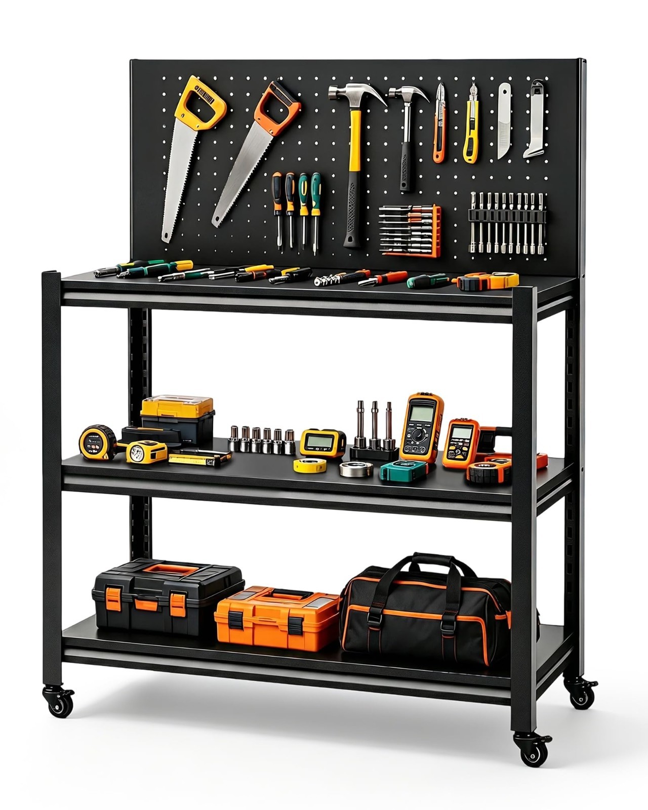 52" Mobile Garage Workbench with Lockable Wheels & Pegboard | Heavy Duty Tool Ta