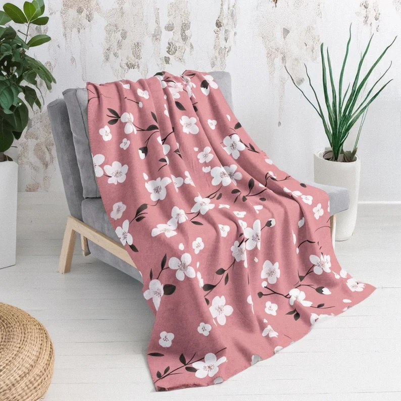 Aesthetic Floral Sherpa Fleece Blanket Cozy Romantic Decor