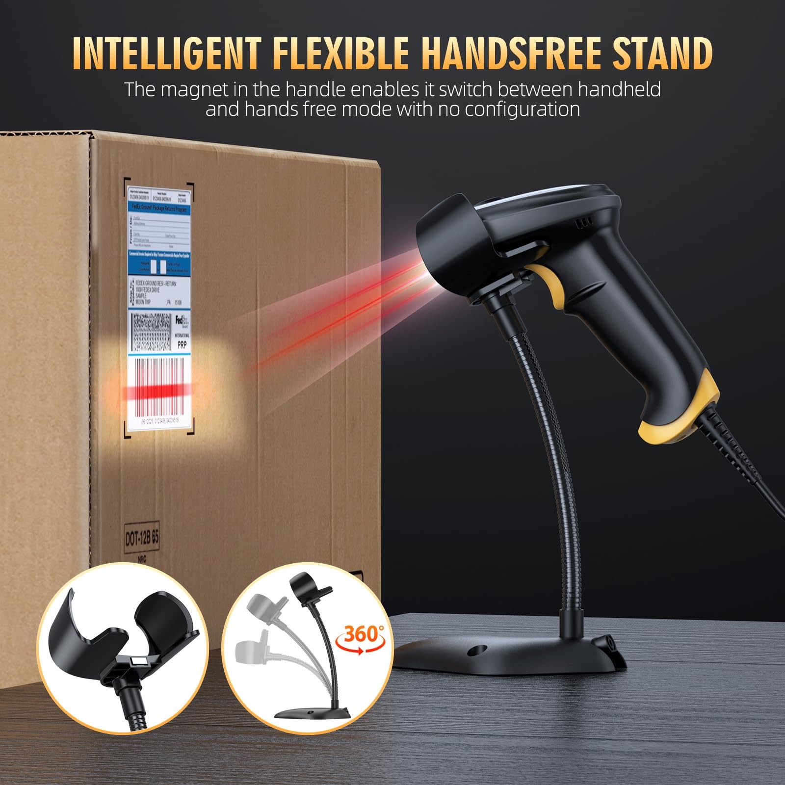 TEEMI 2D Barcode Scanner USB Wired Virtual COM Handheld Automatic QR BLACK