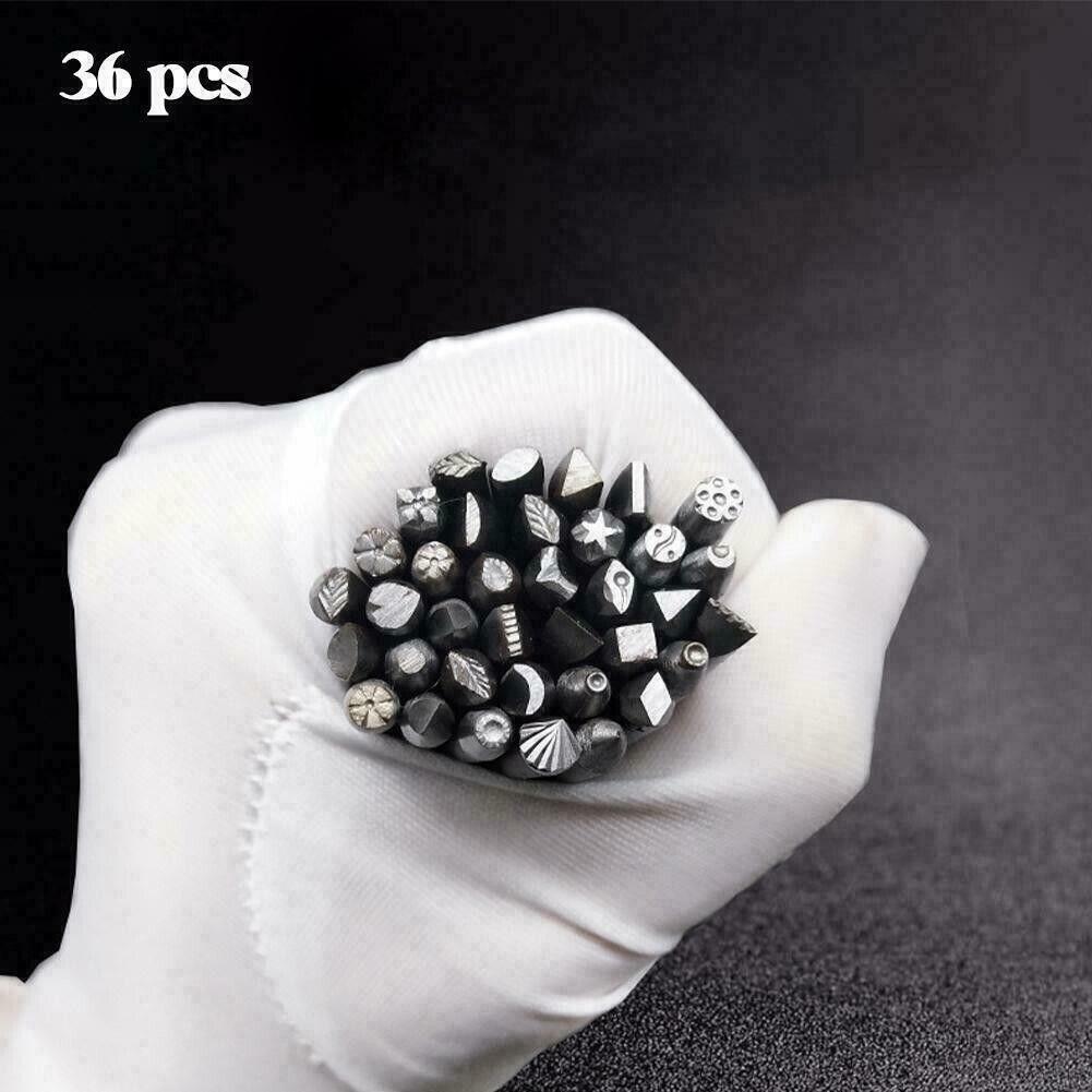 36Pcs Mixed Size Metal Jewelry Making Stamping Punch Kit P0J1 Set flower S8G6