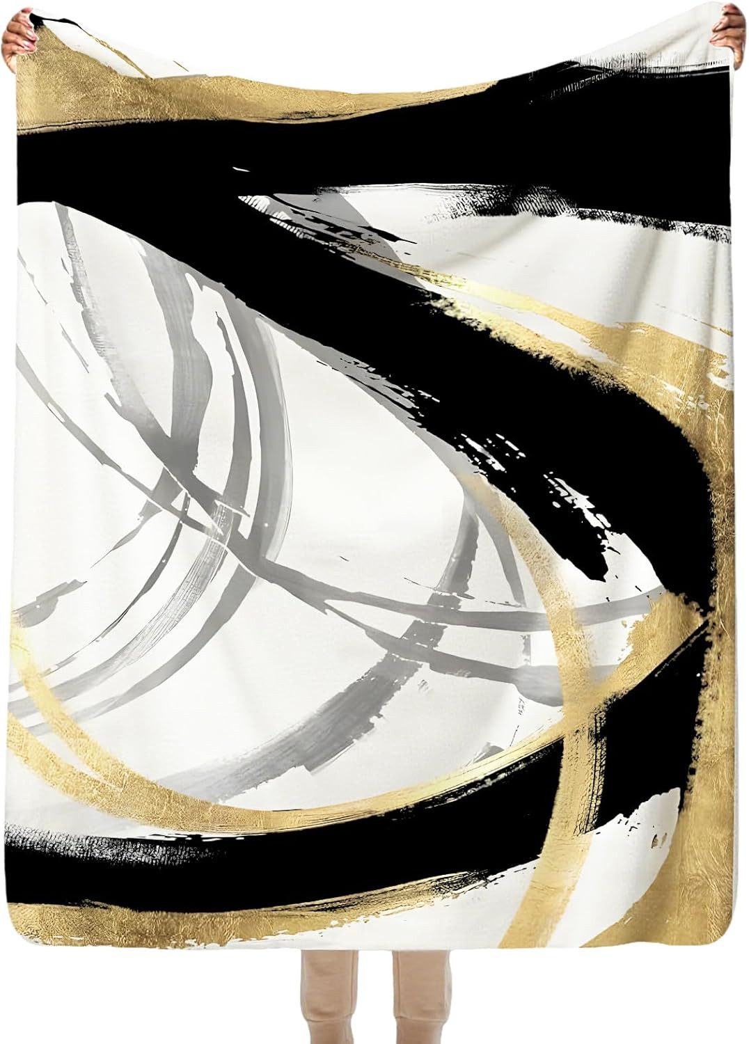 Black White and Gold Throw Blanket, Minimalist Modern  Line Throw Blanket for Be