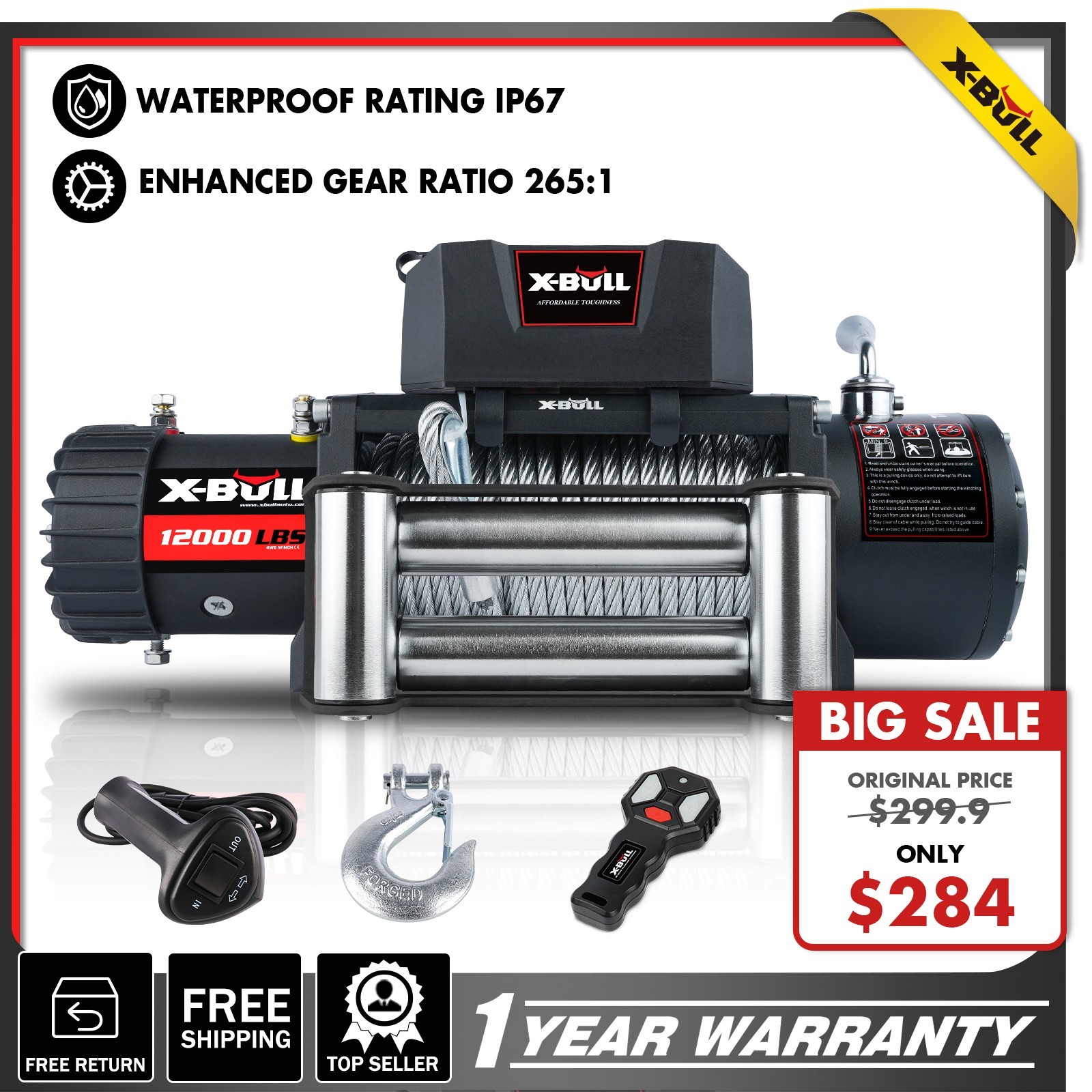 X-BULL 12000lbs Electric Winch Remote Control 12V for Truck Trailer 4WD Off-Road
