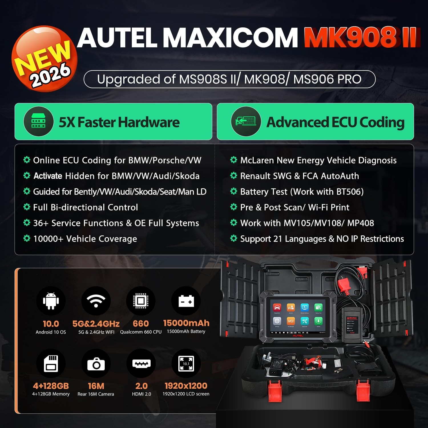 Autel MaxiCOM MK908 II as MS908S PRO II Elite PMI Coding OE Diagnostic Scanner