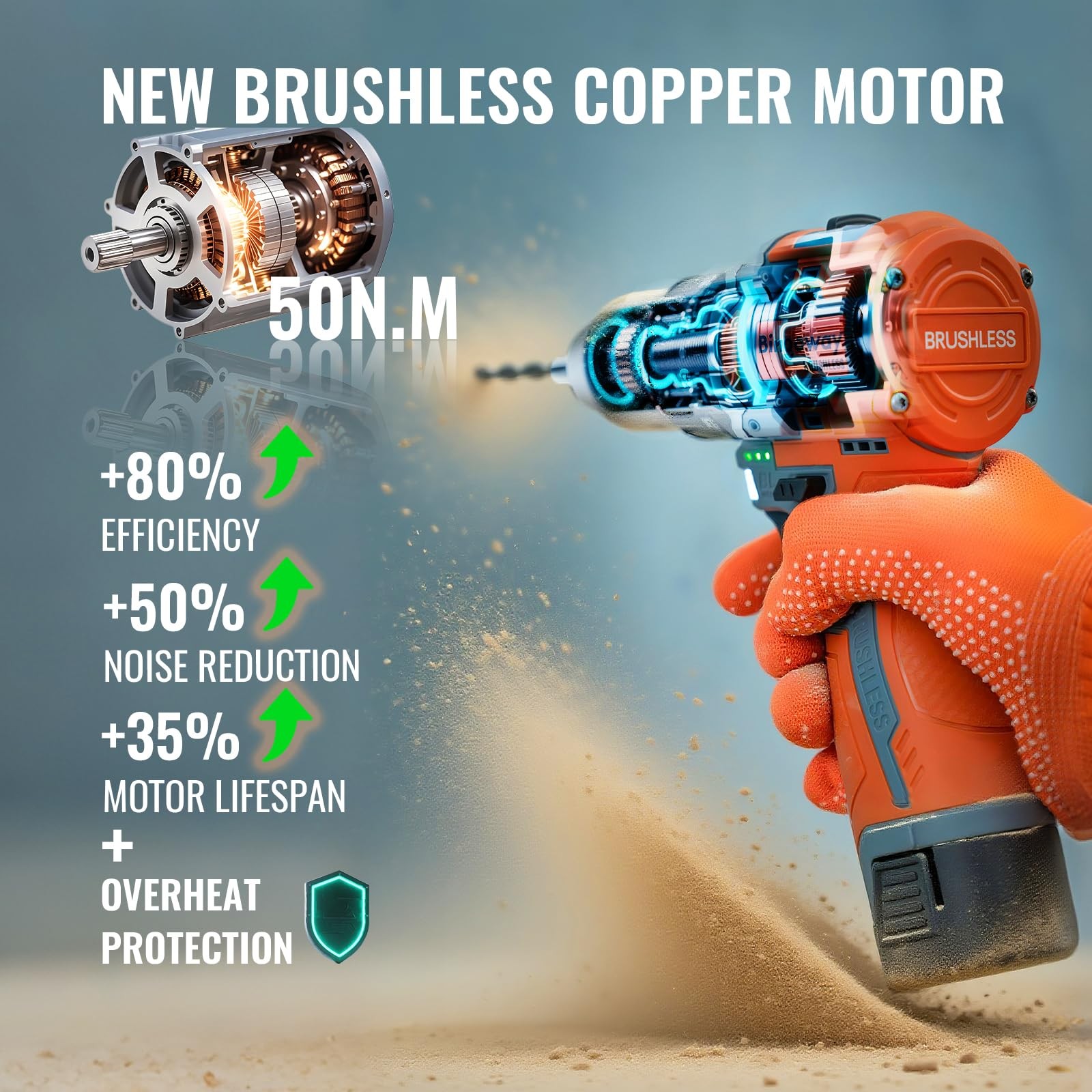 Brushless Cordless Drill Set, 16V 4in1 Electric Drill Driver with Impact Func...